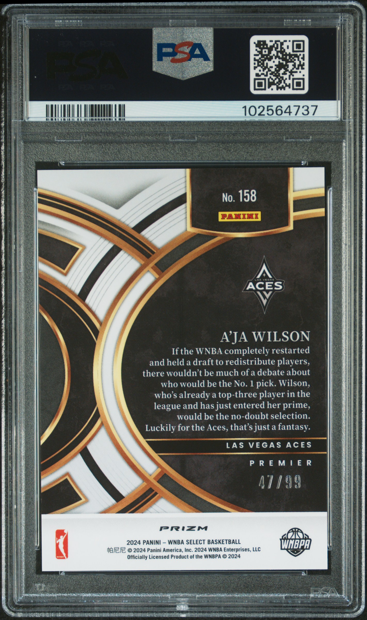 2024 Panini Select Wnba A'ja Wilson #158 (Pink & Purple Prizm) Mint 9 back