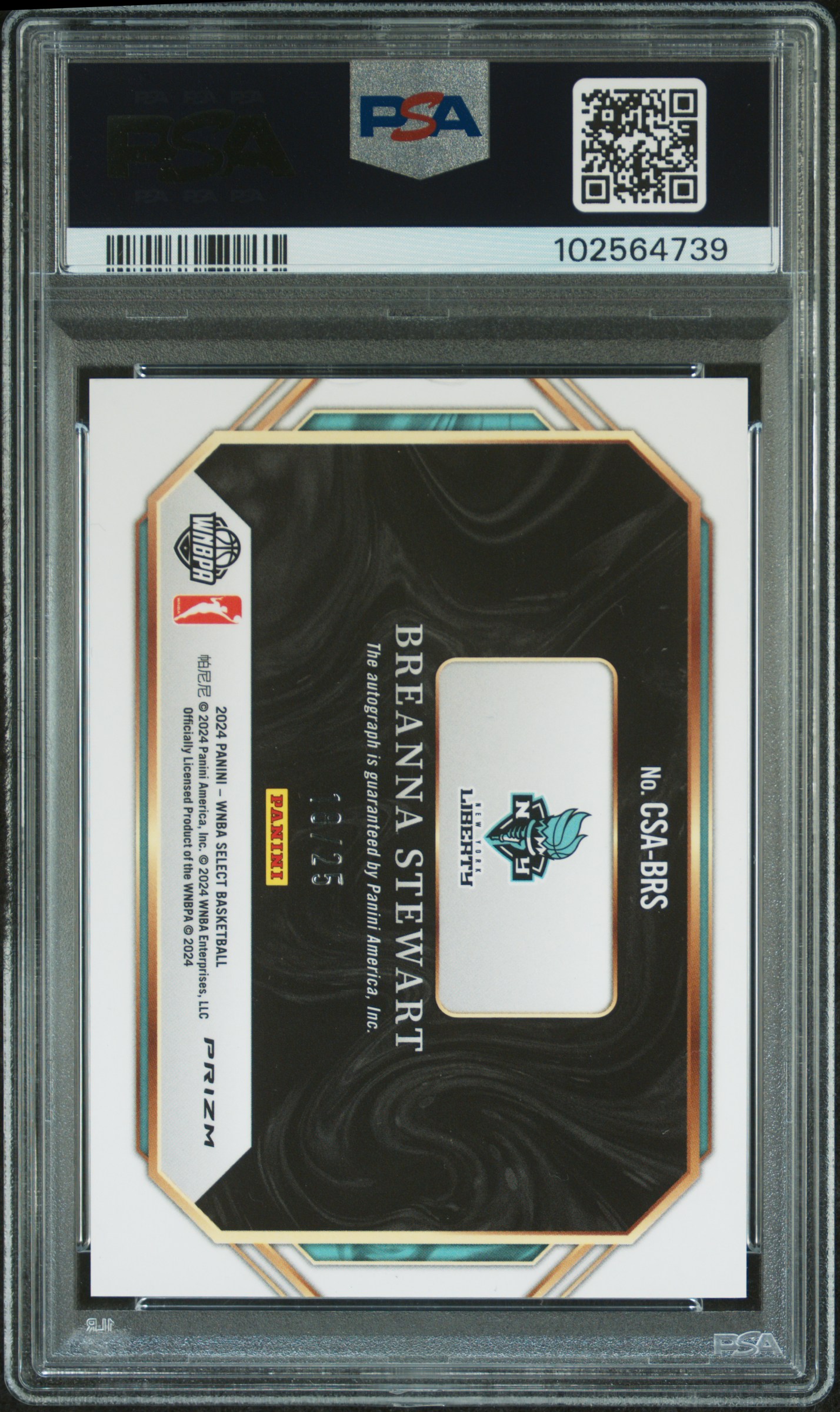 2024 Panini Select Wnba Courtside Action Signatures Breanna Stewart #Csabrs (Crtsd Action Sig-White Ice) Nm 7 back