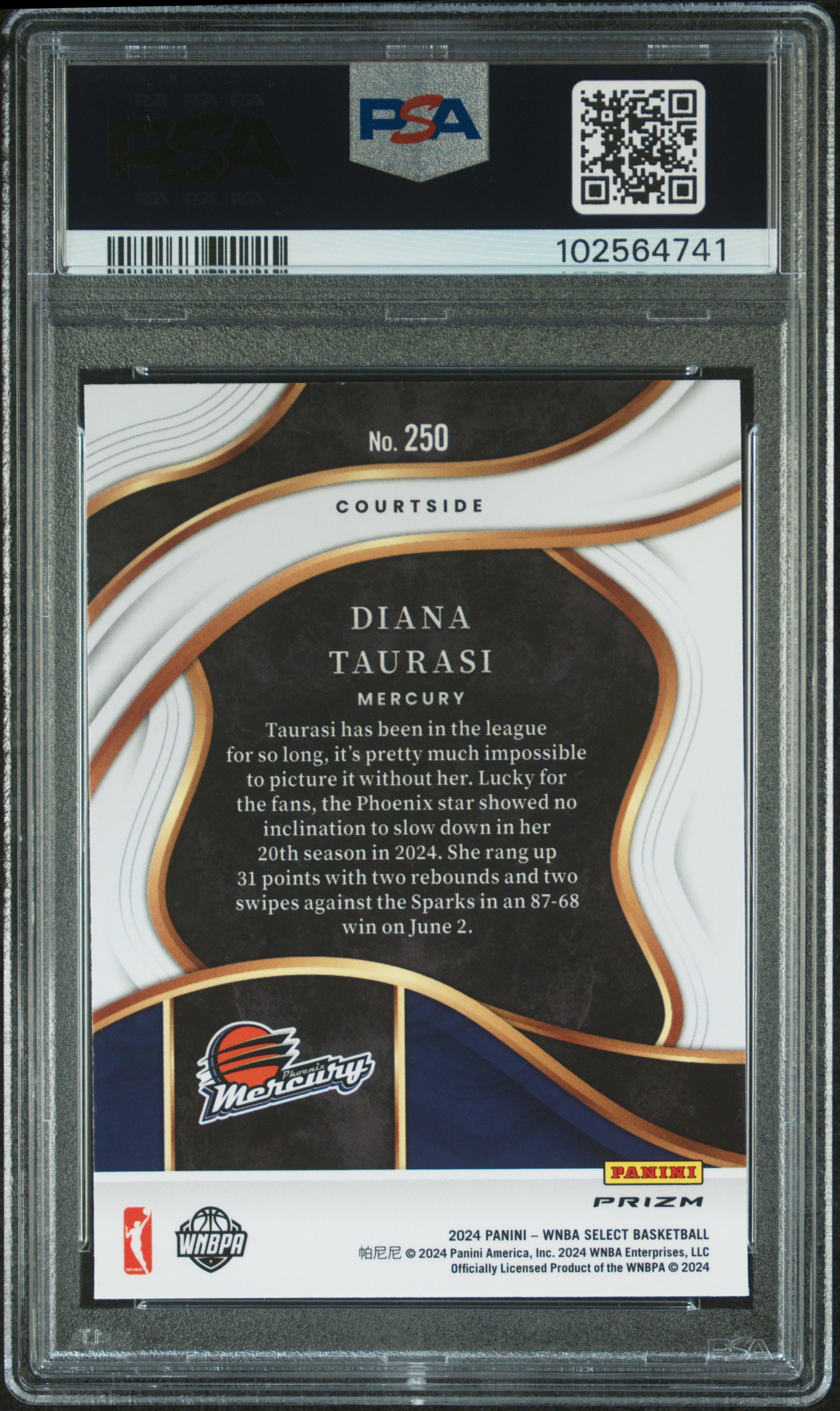 2024 Panini Select Wnba Diana Taurasi #250 (Pink Ice) Gem Mt 10 back