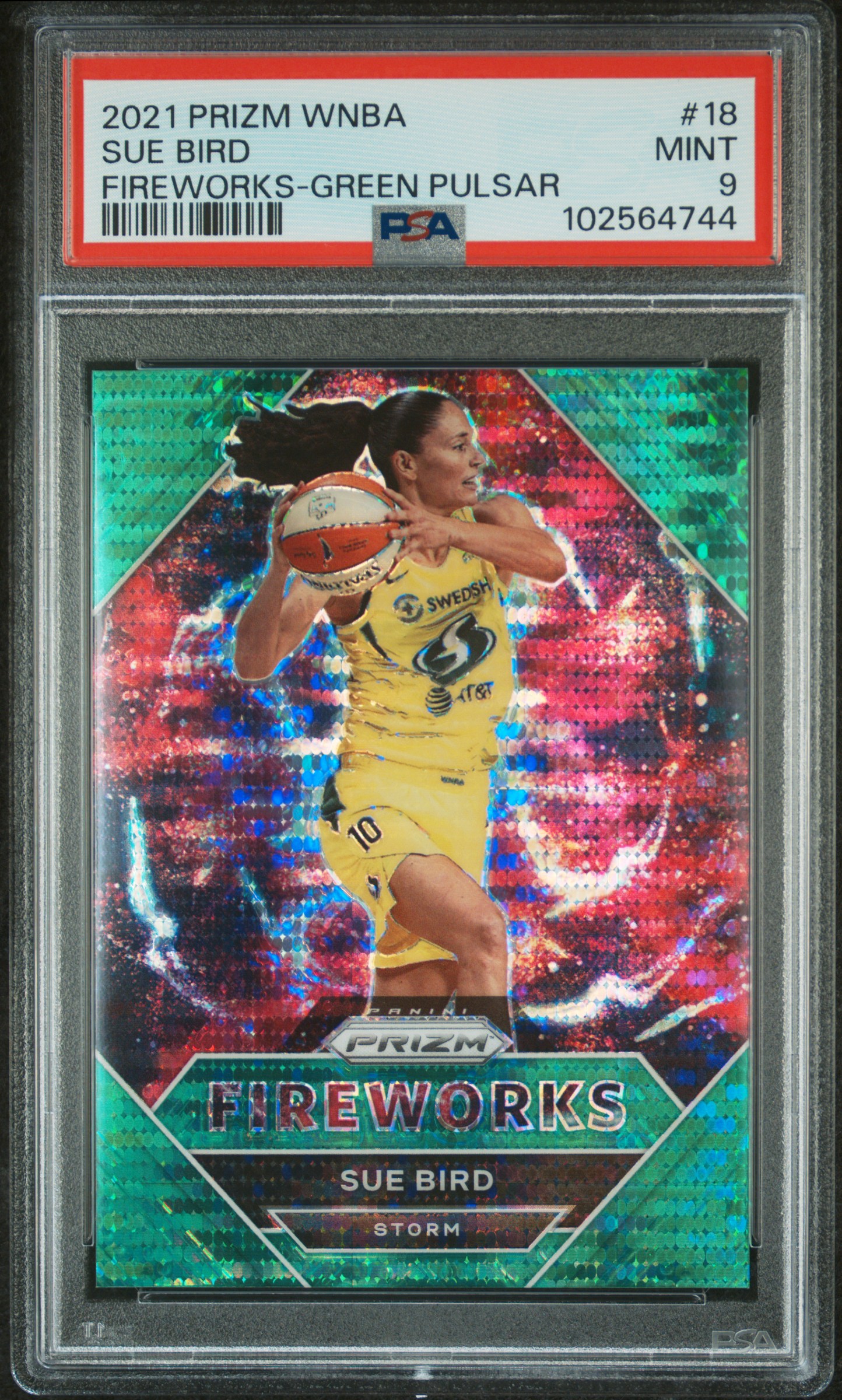 2021 Panini Prizm Wnba Fireworks Sue Bird #18 (Fireworks-Green Pulsar) Mint 9 front
