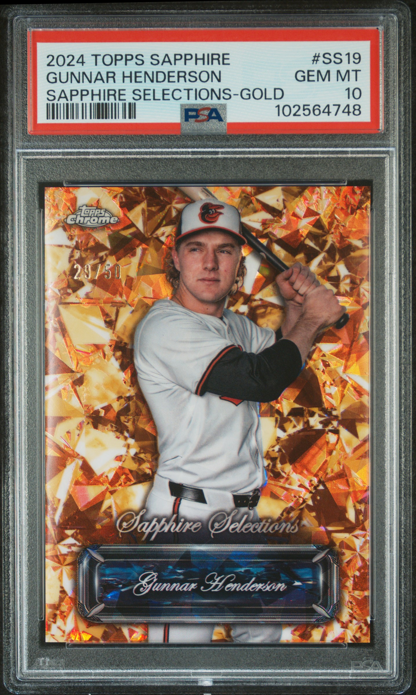 2024 Topps Chrome Sapphire Sapphire Selections Gunnar Henderson #Ss19 (Sapphire Selections-Gold) Gem Mt 10 front