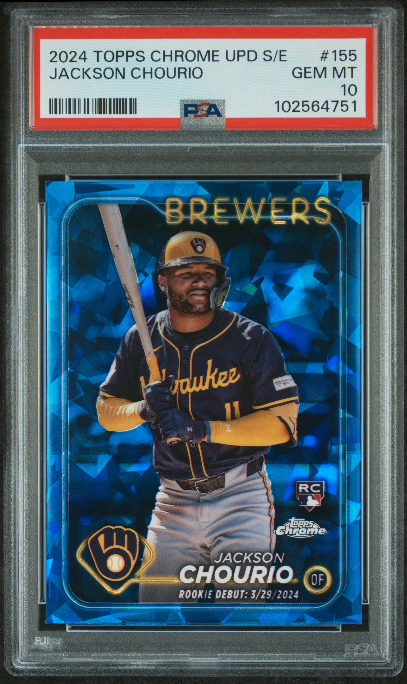 2024 Topps Chrome Sapphire Update Series Jackson Chourio #155 Gem Mt 10 front