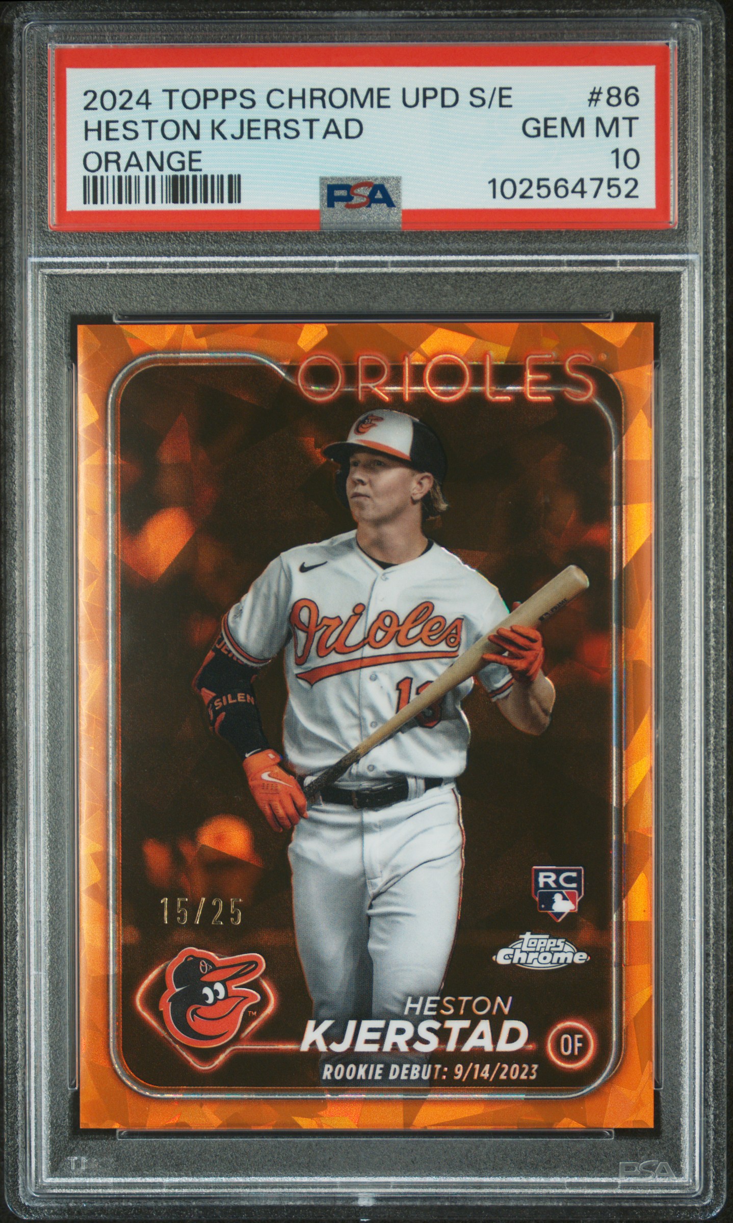 2024 Topps Chrome Sapphire Update Series Heston Kjerstad #86 (Orange) Gem Mt 10 front