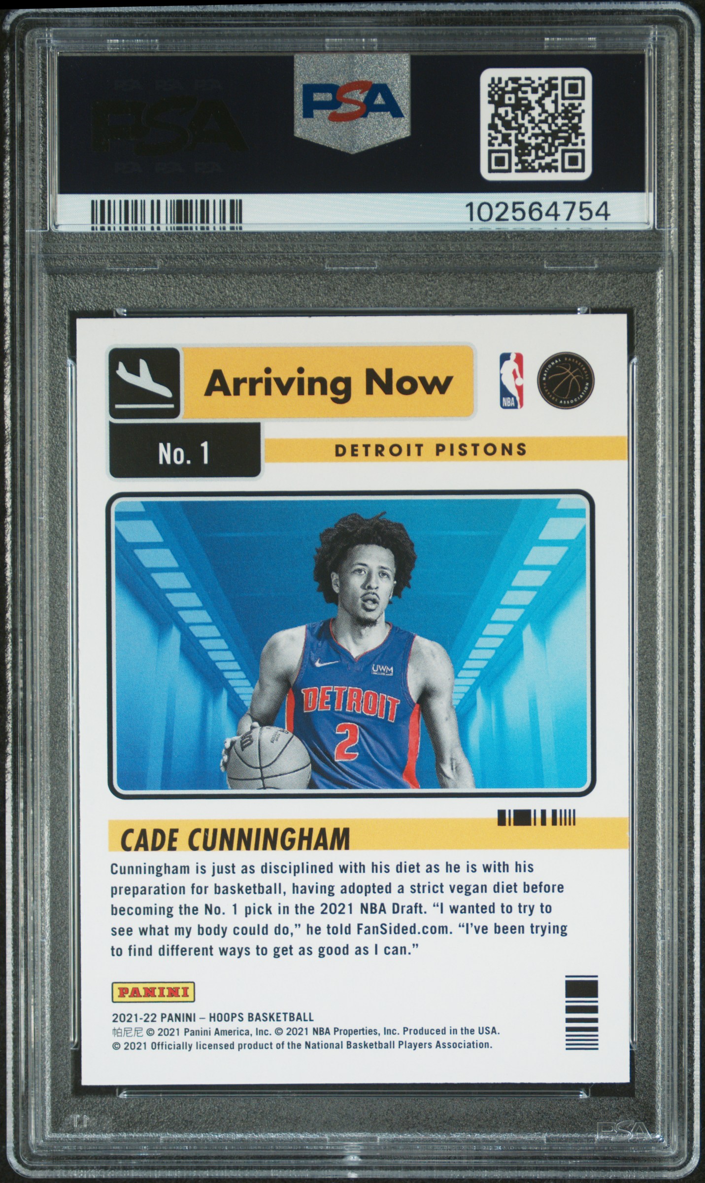 2021 Panini Nba Hoops Arriving Now Cade Cunningham #1 (Arriving Now-Holo) Gem Mt 10 back