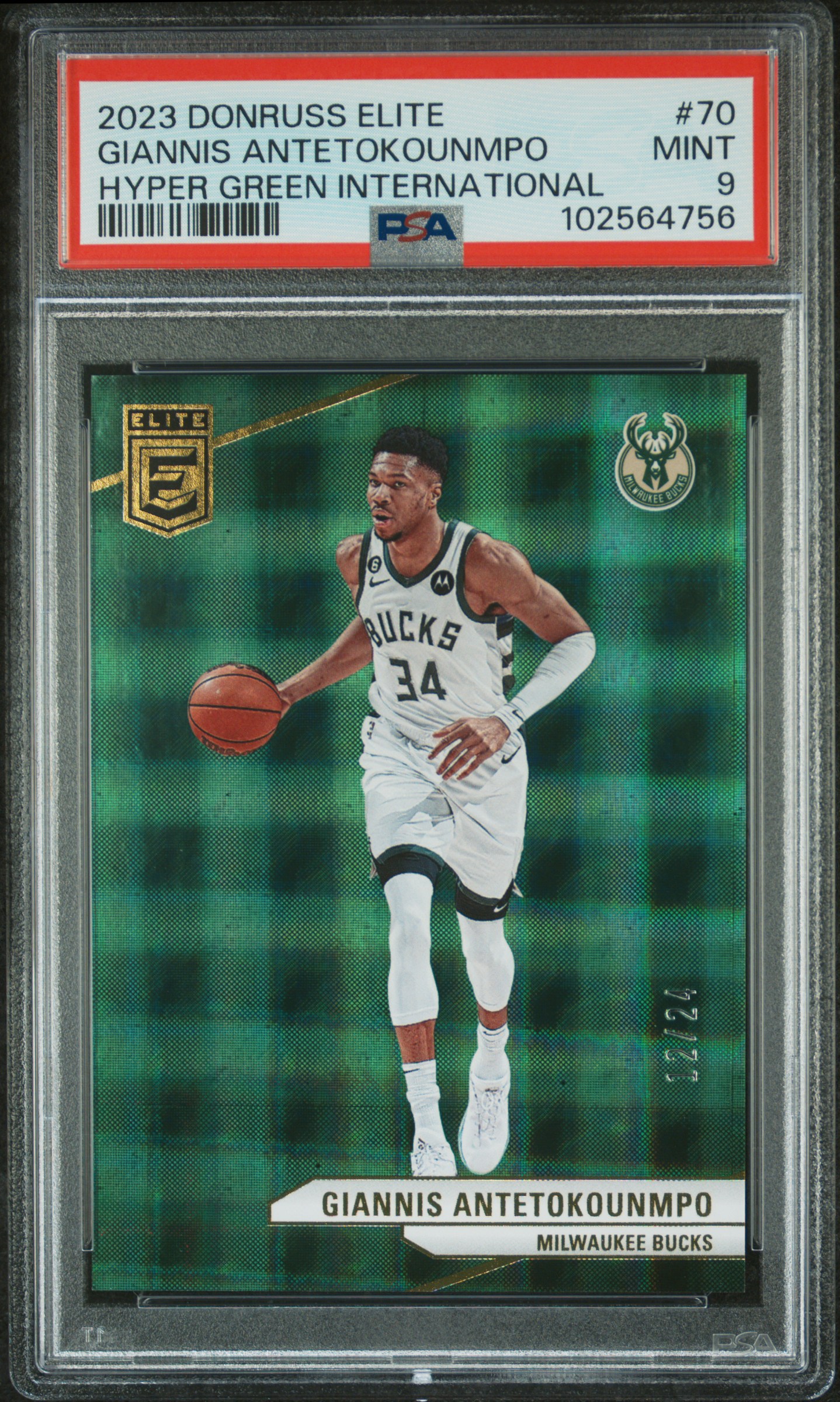 2023 Panini Donruss Elite Giannis Antetokounmpo #70 (Hyper Green International) Mint 9 front