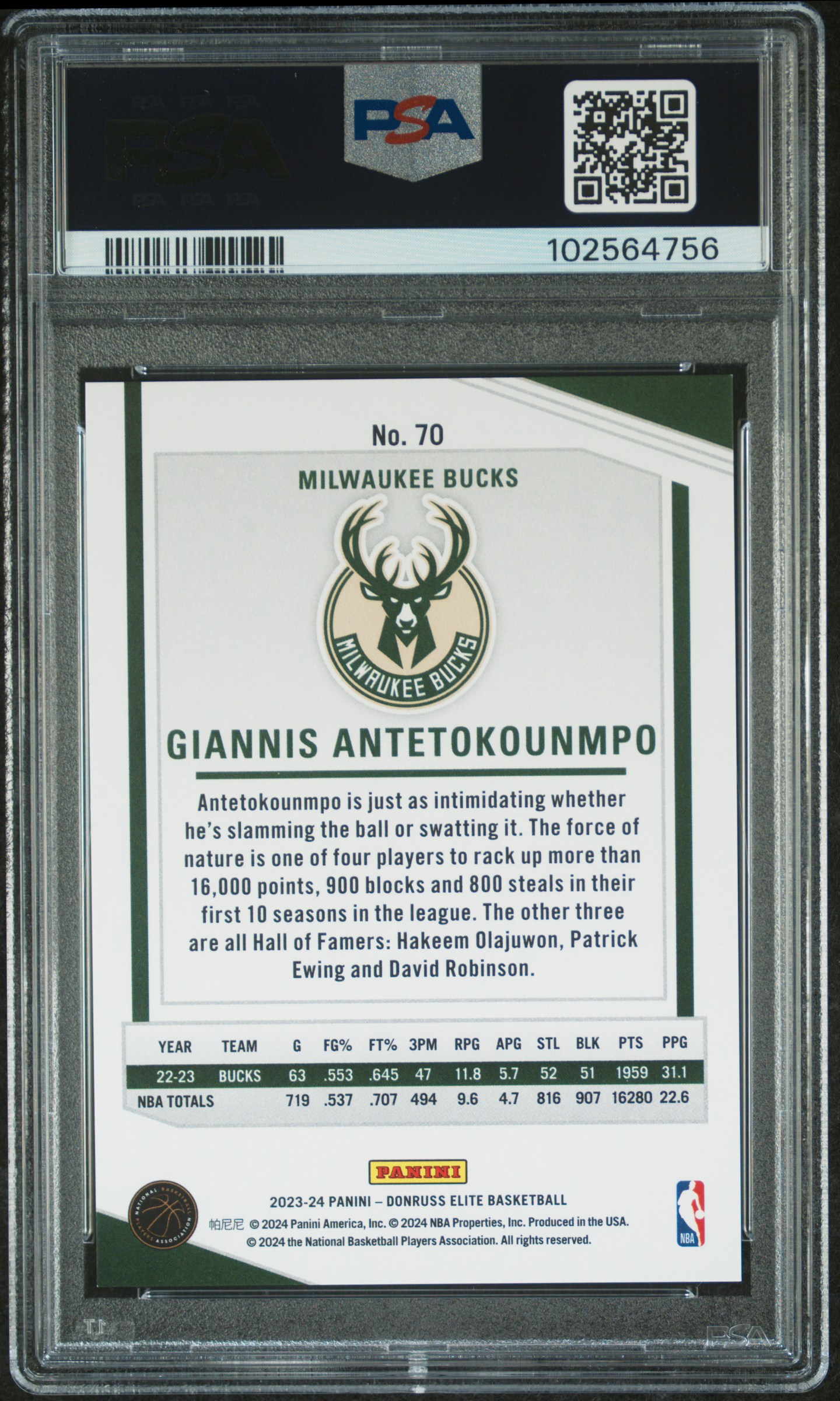 2023 Panini Donruss Elite Giannis Antetokounmpo #70 (Hyper Green International) Mint 9 back