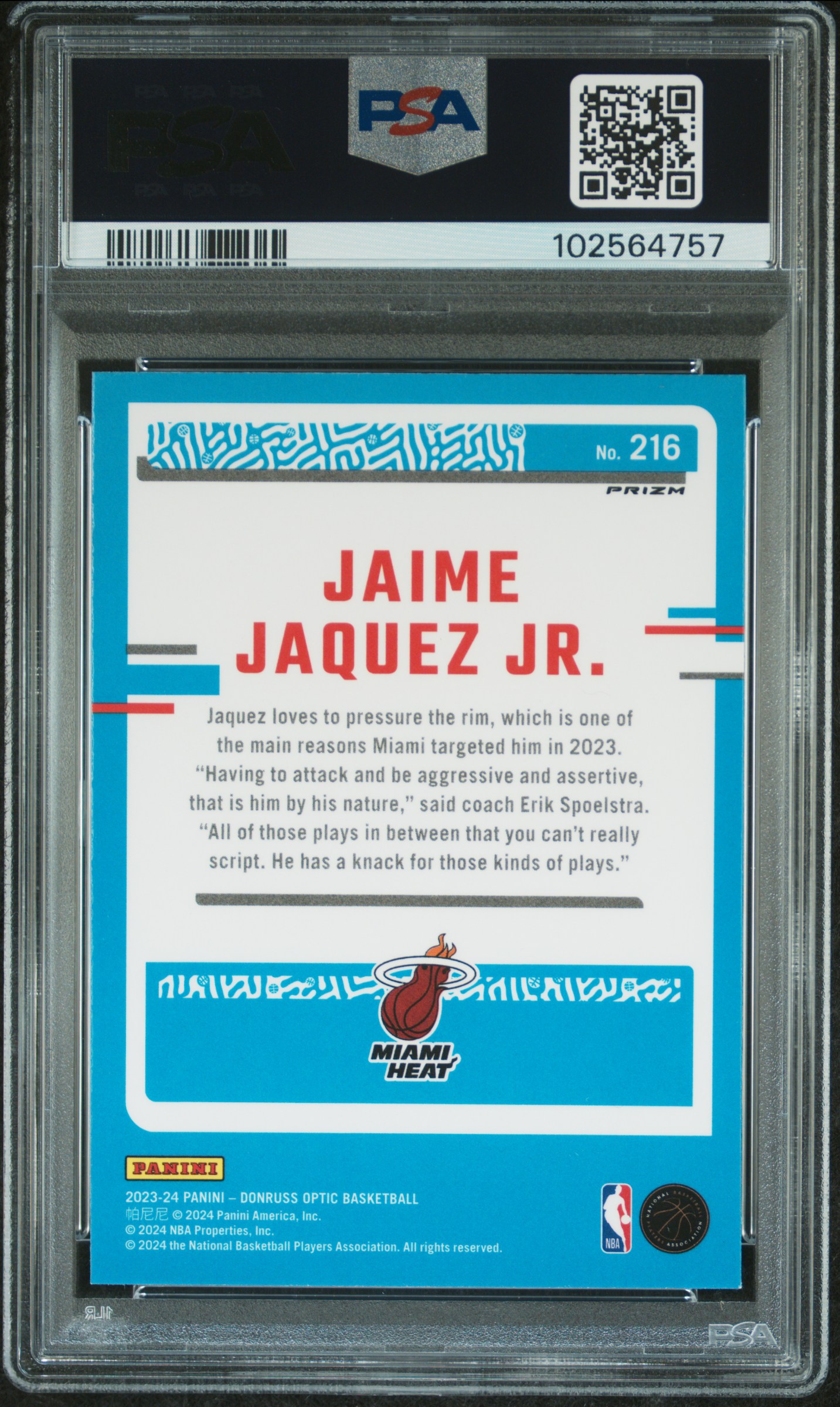 2023 Panini Donruss Optic Jaime Jaquez Jr. #216 (Hyper Green) Mint 9 back