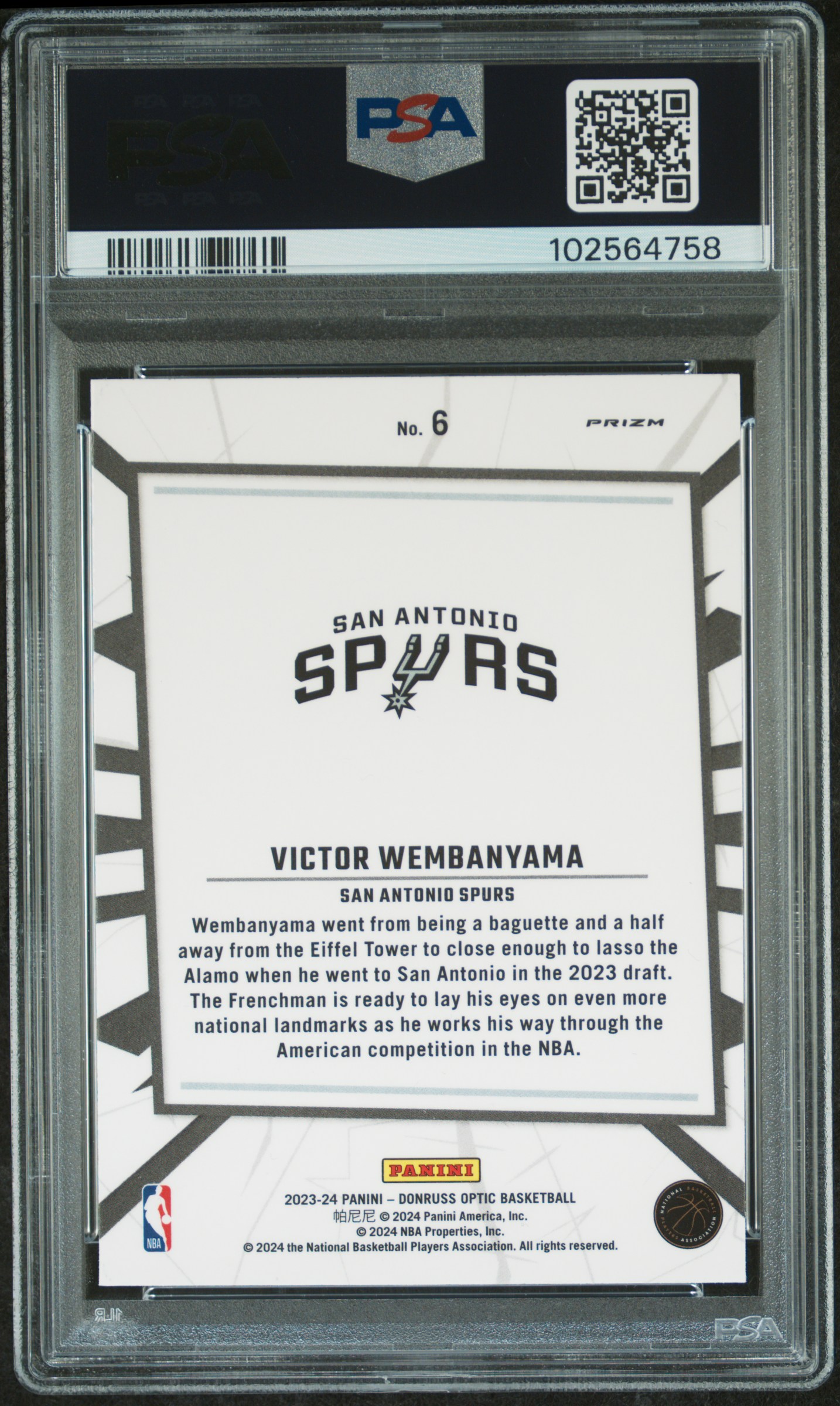 2023 Panini Donruss Optic My House Victor Wembanyama #6 (My House-Purple) Mint 9 back