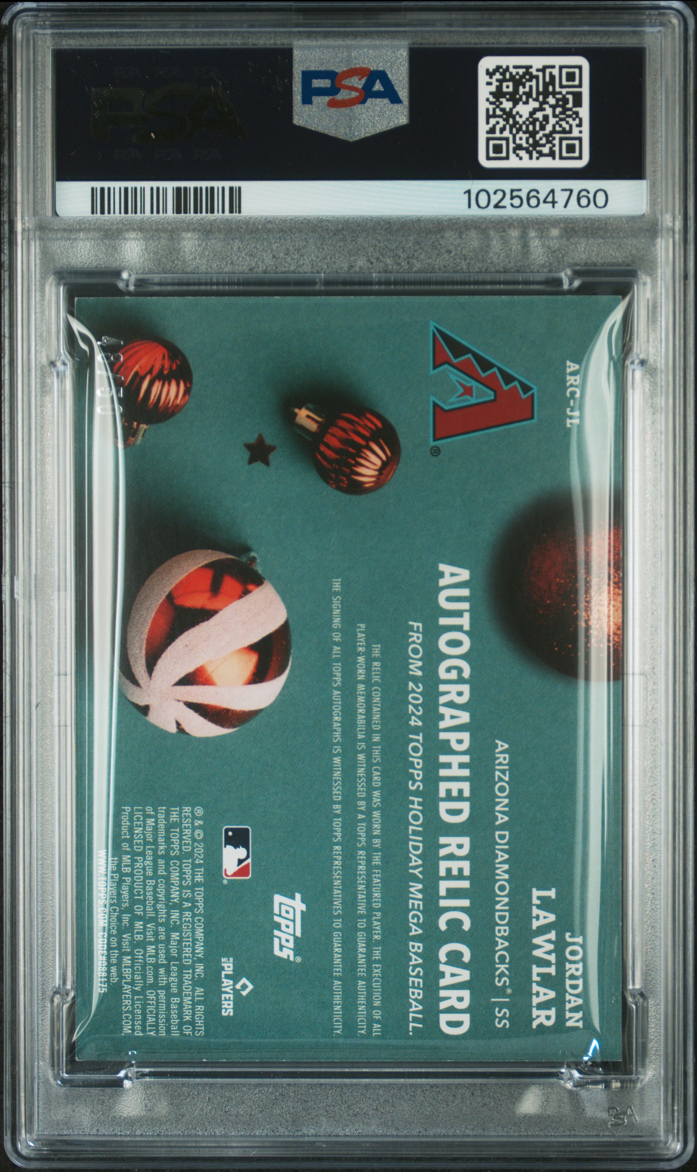 2024 Topps Holiday Autograph Relics Jordan Lawlar #Arcjl Nm 7 back