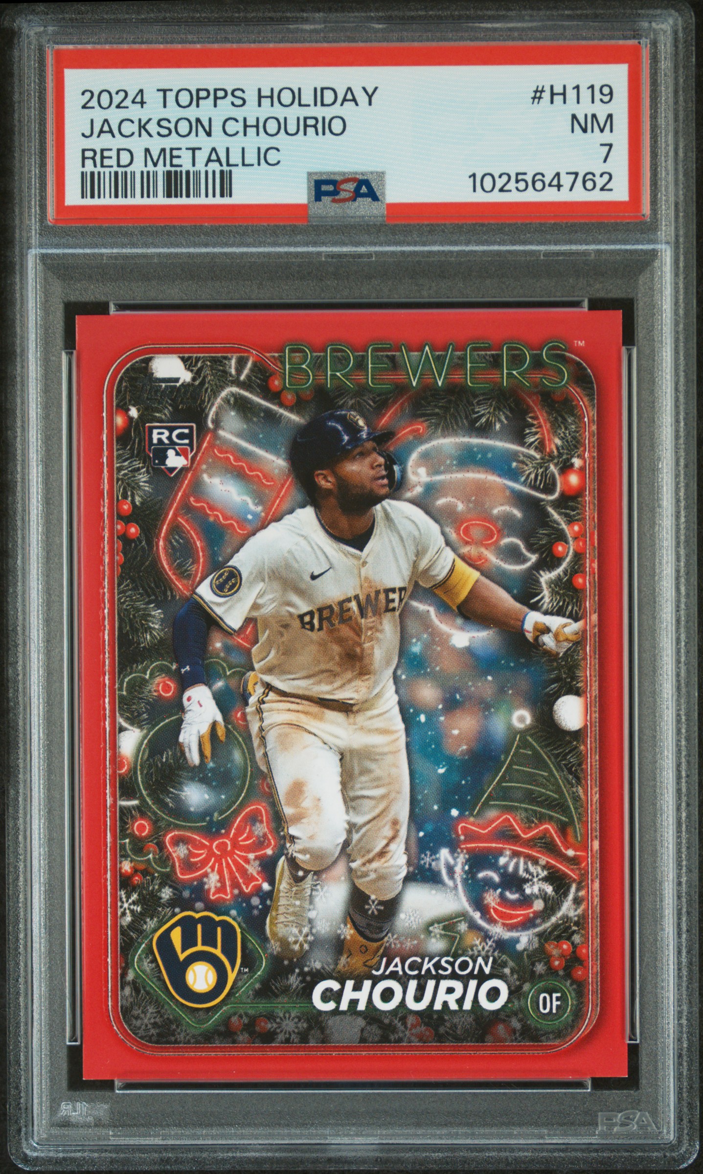 2024 Topps Holiday Jackson Chourio #H119 (Red Metallic) Nm 7 front