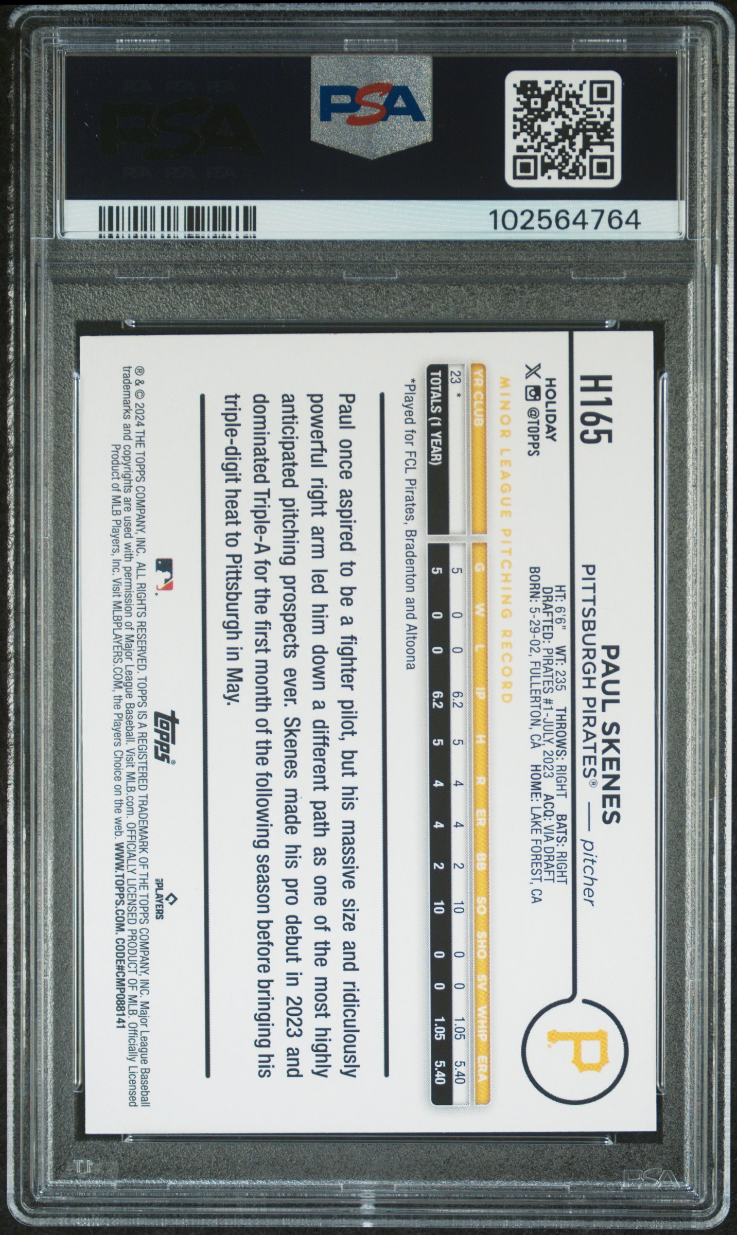 2024 Topps Holiday Paul Skenes #H165 (Silver Glitter) Nm-Mt 8 back