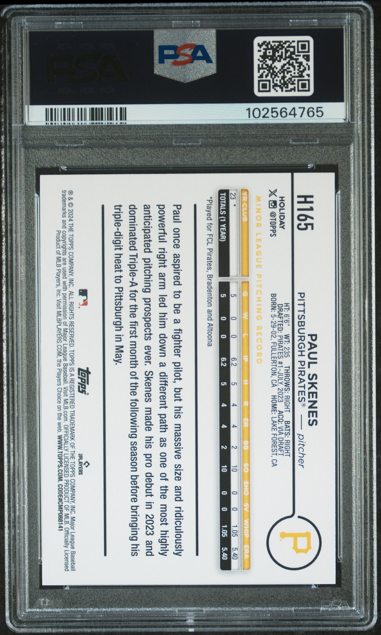 2024 Topps Holiday Paul Skenes #H165 (Silver Glitter) Nm-Mt 8 back