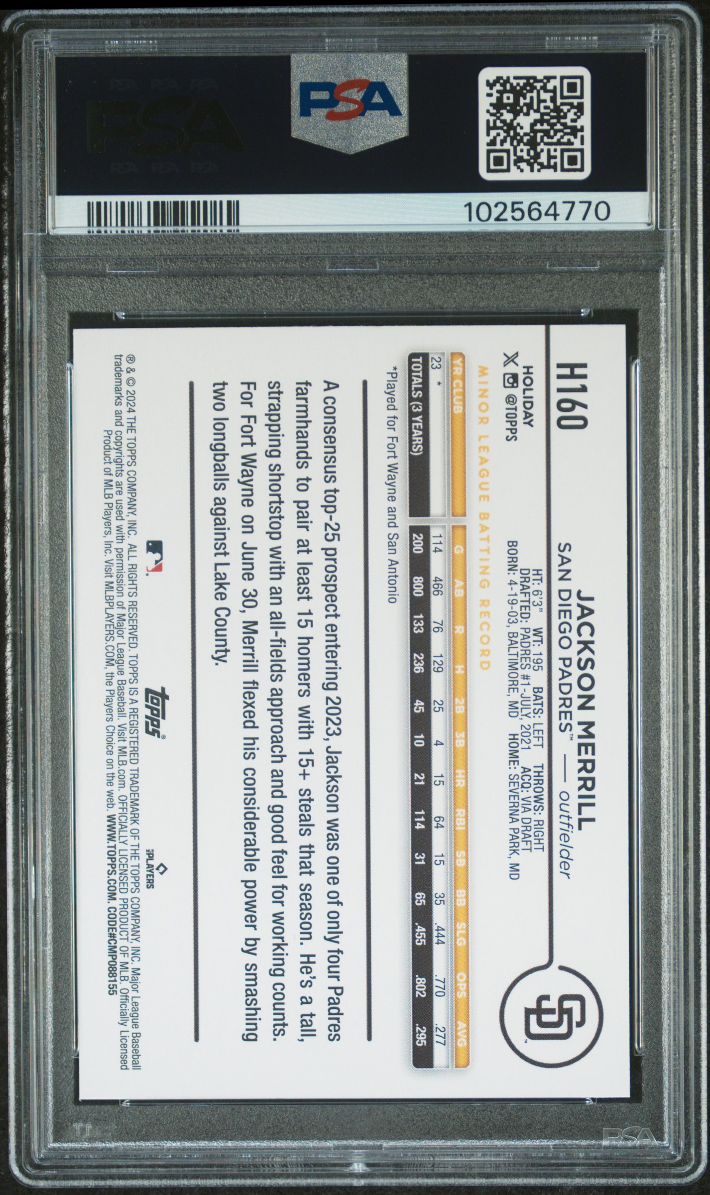 2024 Topps Holiday Jackson Merrill #H160 (Variation) Nm-Mt 8 back