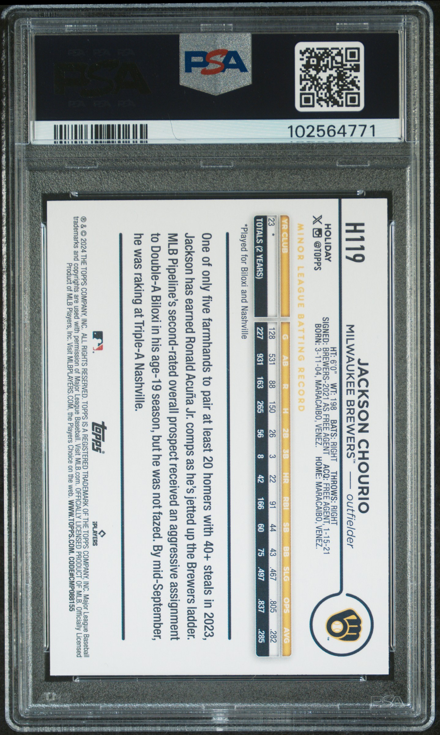 2024 Topps Holiday Jackson Chourio #H119 (Variation) Nm-Mt 8 back