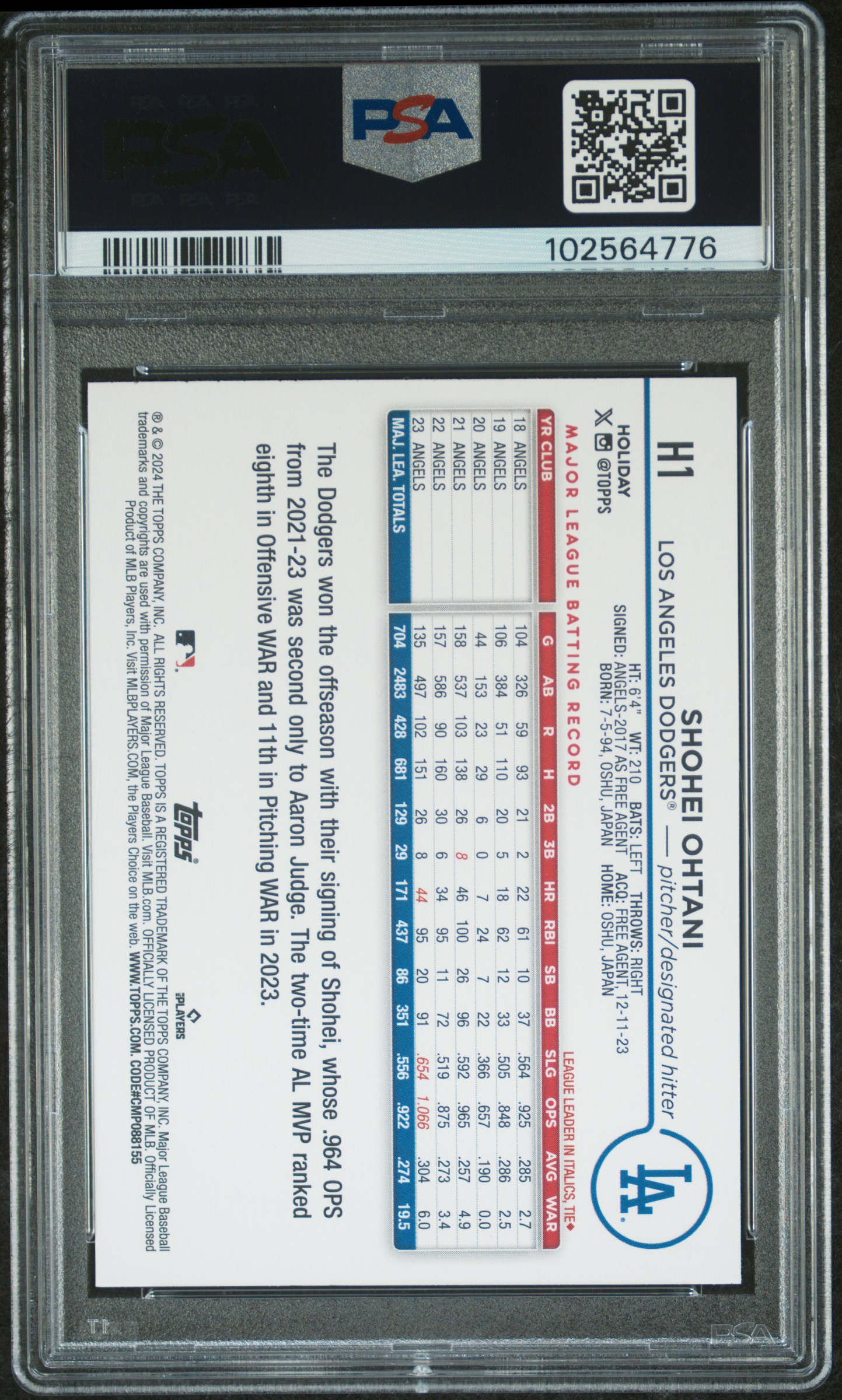 2024 Topps Holiday Shohei Ohtani #H1 (Variation) Mint 9 back