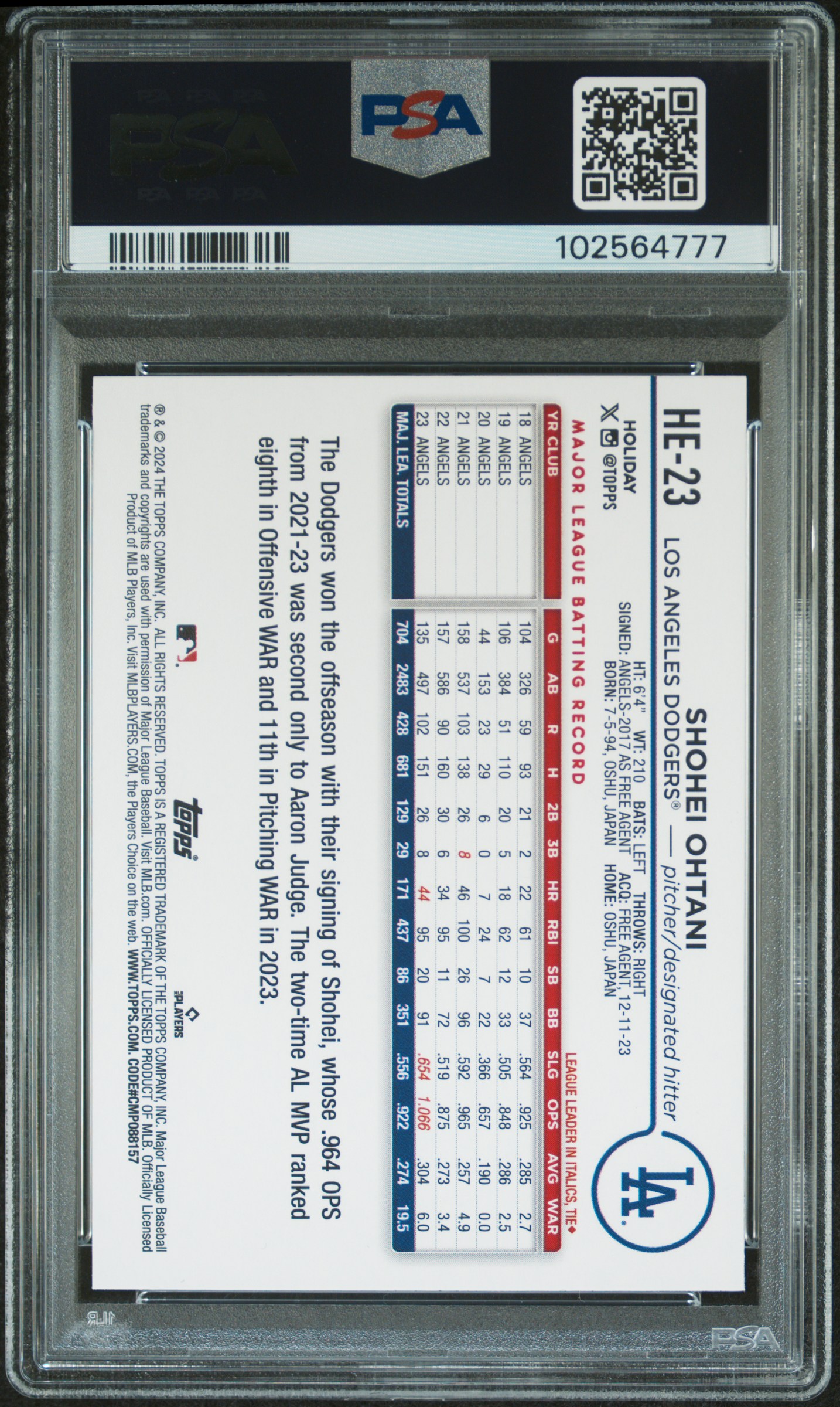 2024 Topps Holiday Hidden Elf Shohei Ohtani #He23 Mint 9 back