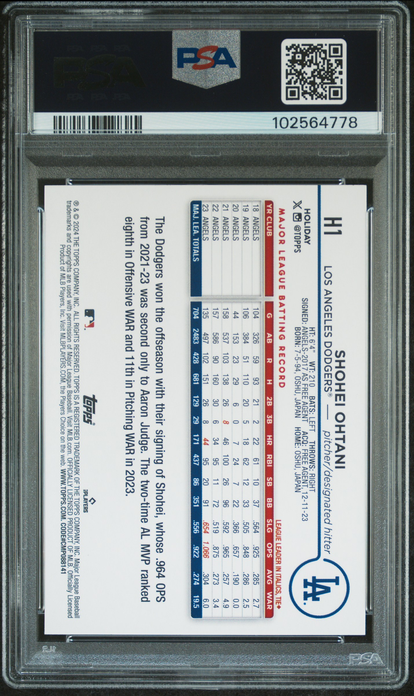 2024 Topps Holiday Shohei Ohtani #H1 (Holiday Tree) Mint 9 back