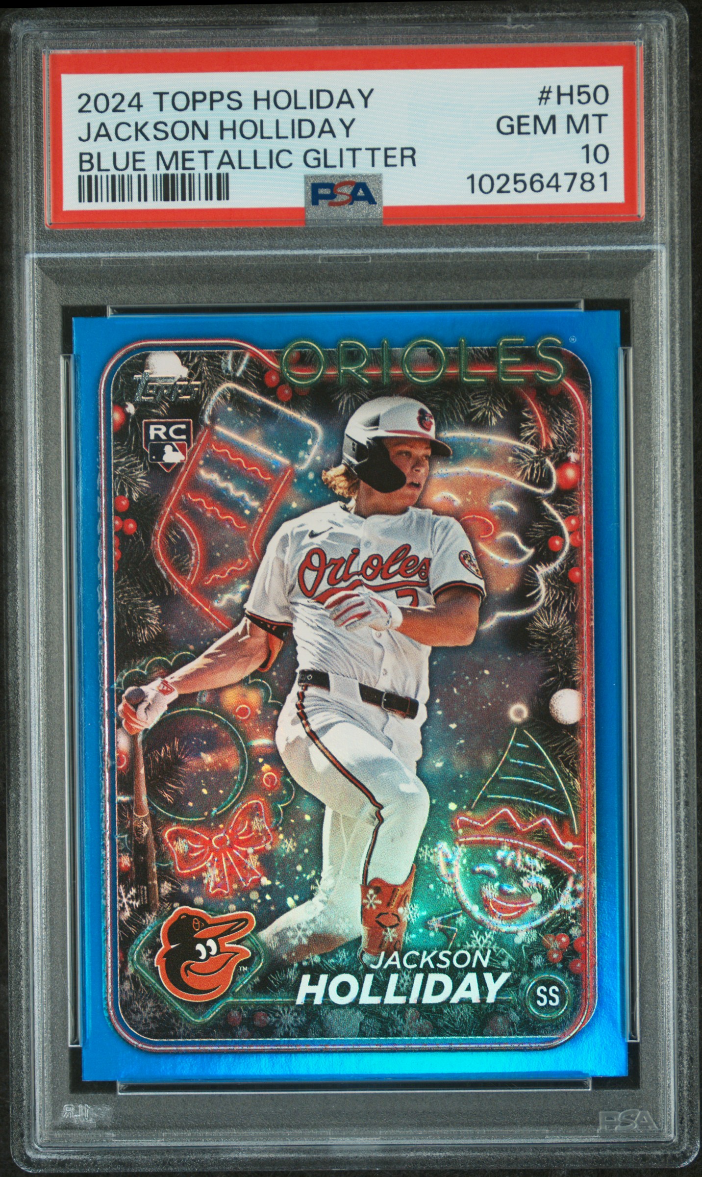 2024 Topps Holiday Jackson Holliday #H50 (Blue Metallic Glitter) Gem Mt 10 front