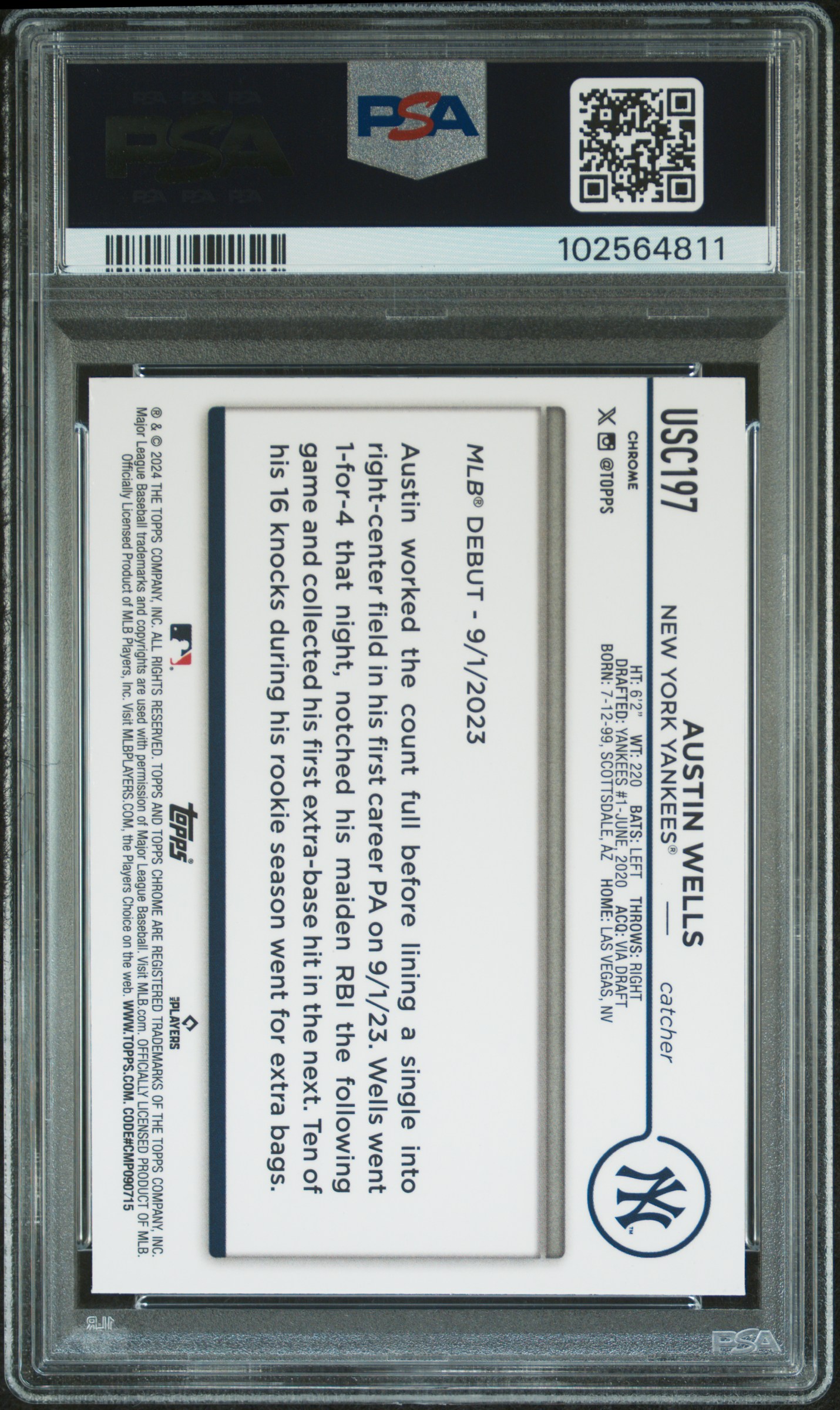 2024 Topps Chrome Update Austin Wells #Usc197 (Negative Refractor) Mint 9 back