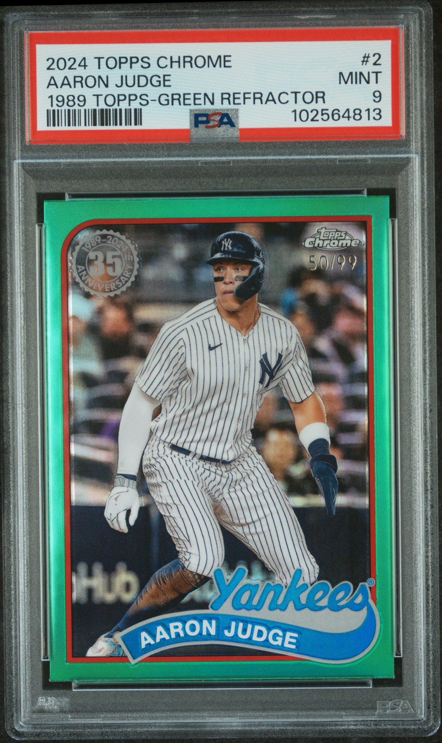 2024 Topps Chrome 1989 Topps Baseball Aaron Judge #2 (1989 Topps-Green Refractor) Mint 9 front