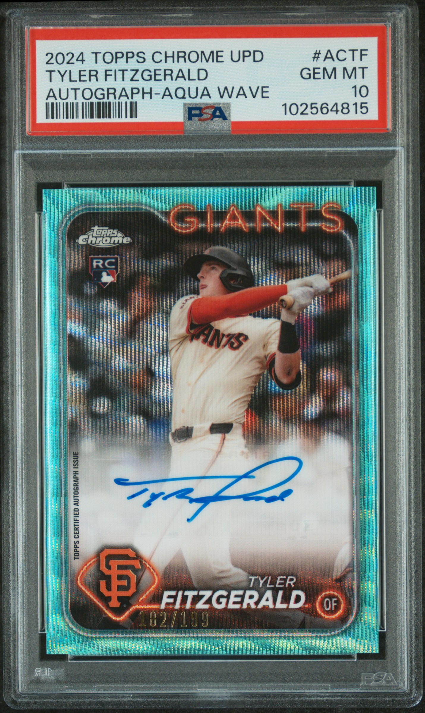 2024 Topps Chrome Update Chrome Baseball Update Series Autographs Tyler Fitzgerald #Actf (Autograph-Aqua Wave) Gem Mt 10 front