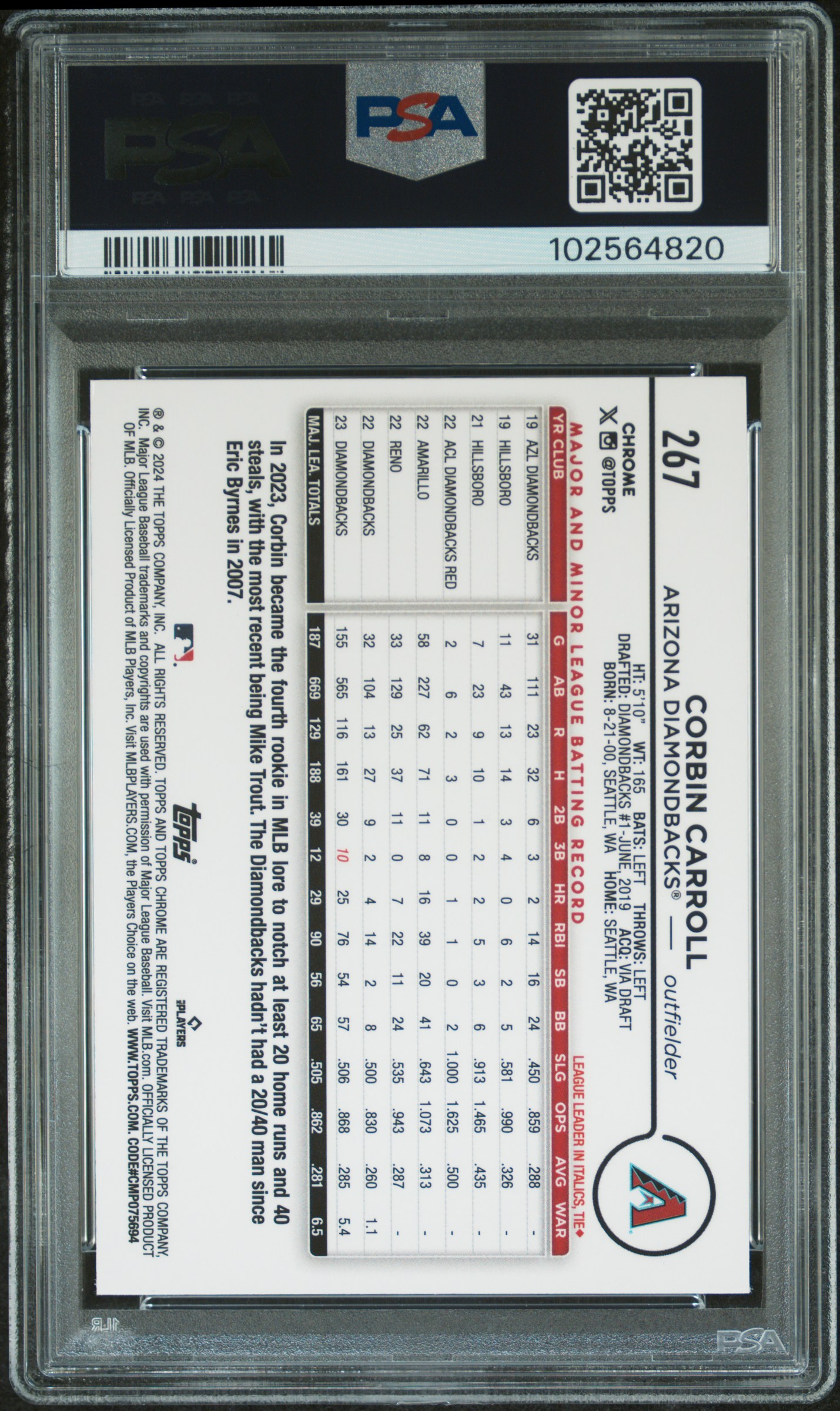 2024 Topps Chrome Corbin Carroll #267 (Gold Refractor) Mint 9 back