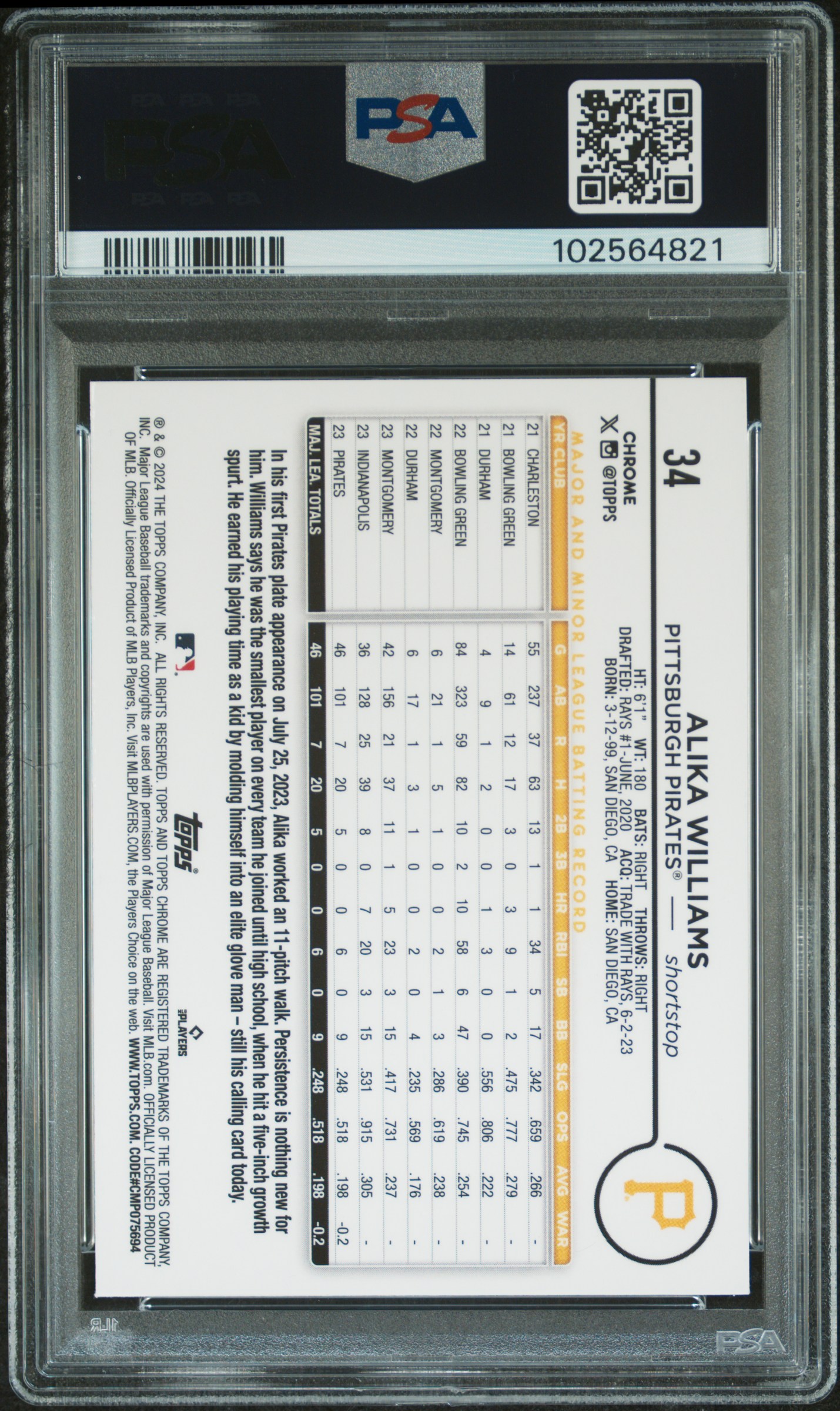 2024 Topps Chrome Alika Williams #34 (Green Raywave) Gem Mt 10 back