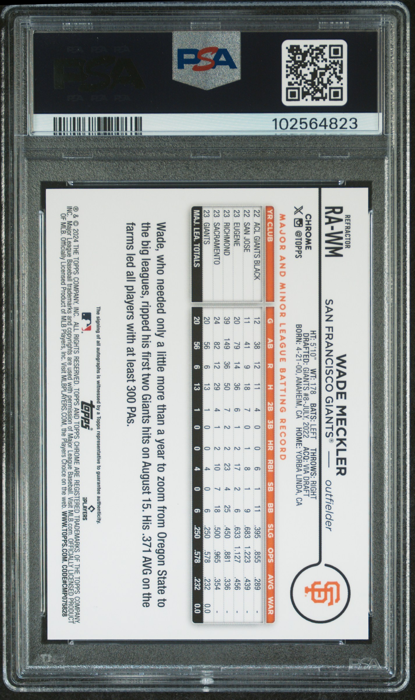 2024 Topps Chrome Rookie Autographs Wade Meckler #Rawm (Rookie Auto-Refractor) Mint 9 back