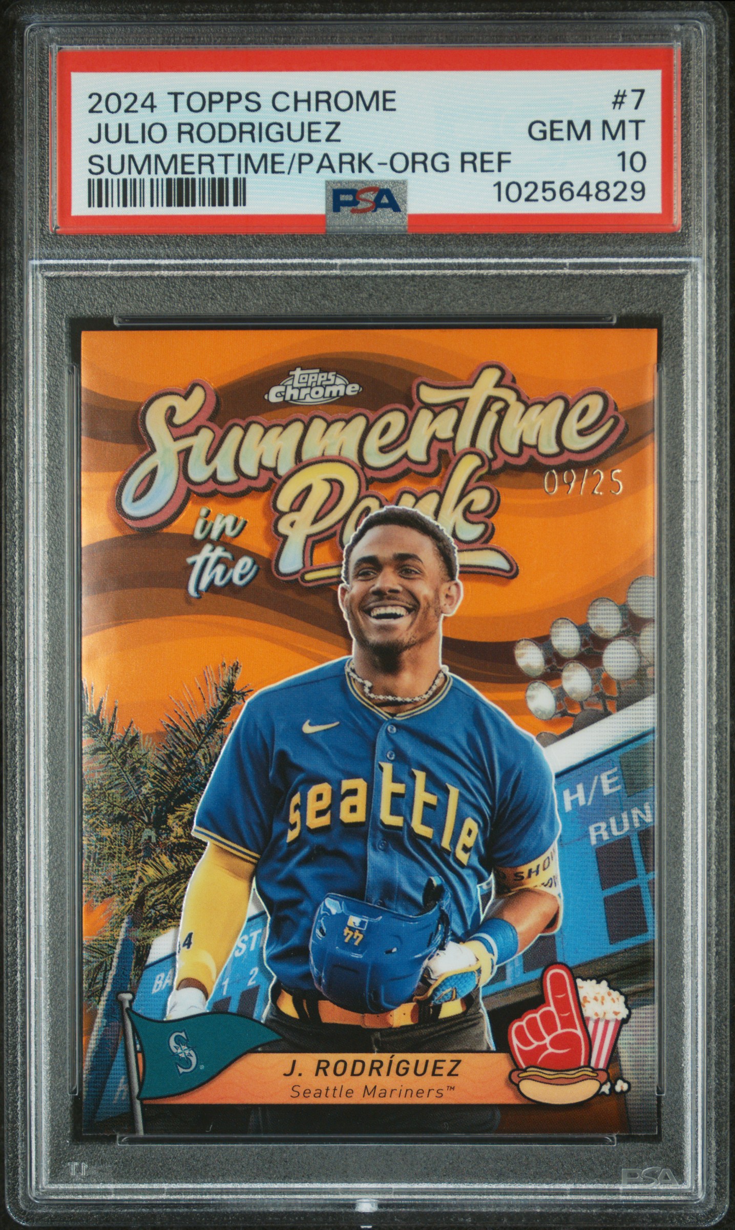 2024 Topps Chrome Summertime In The Park Julio Rodriguez #7 (Summertime/Park-Org Ref) Gem Mt 10 front