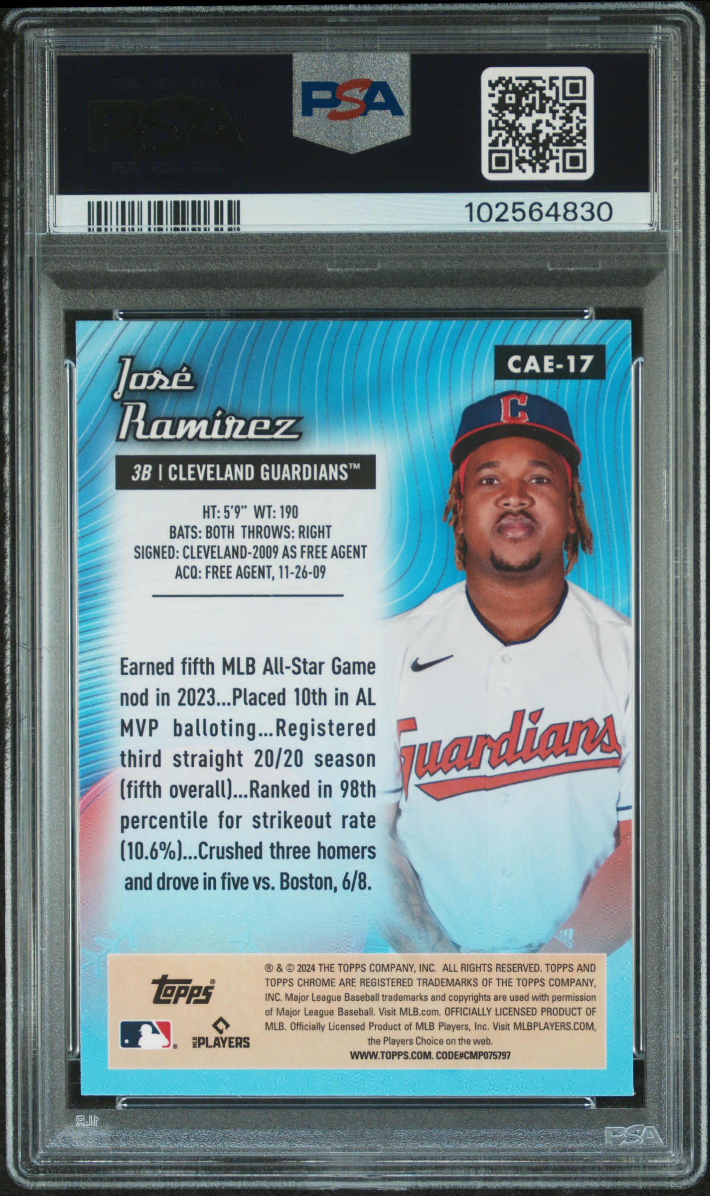 2024 Topps Chrome Chrome All Etch Jose Ramirez #Cae17 (All Etch-Gold Refractor) Mint 9 back
