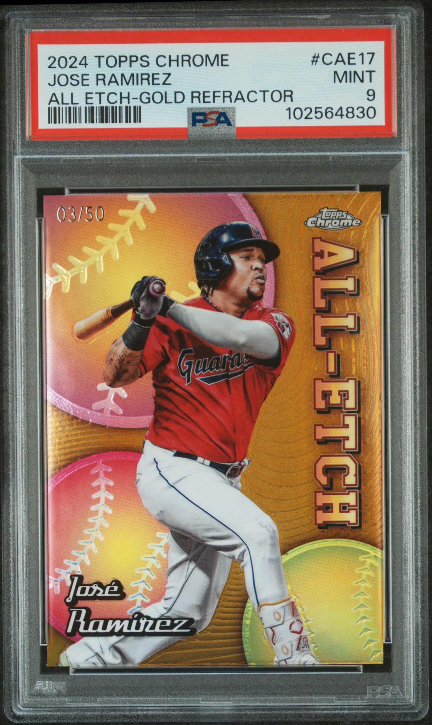 2024 Topps Chrome Chrome All Etch Jose Ramirez #Cae17 (All Etch-Gold Refractor) Mint 9 front