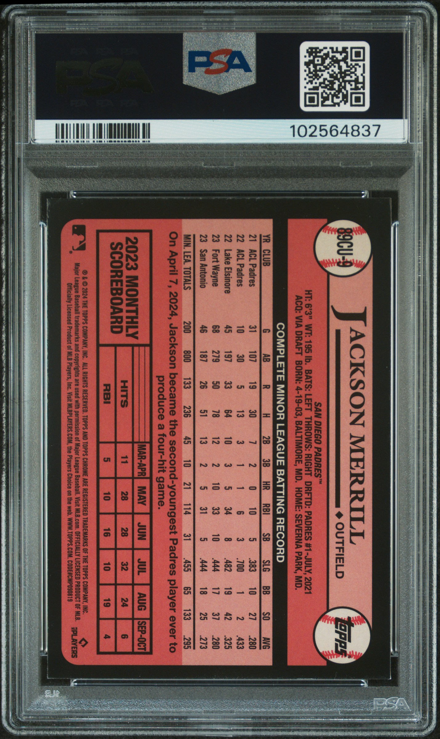 2024 Topps Chrome Update 1989 Topps Baseball Jackson Merrill #9 Mint 9 back