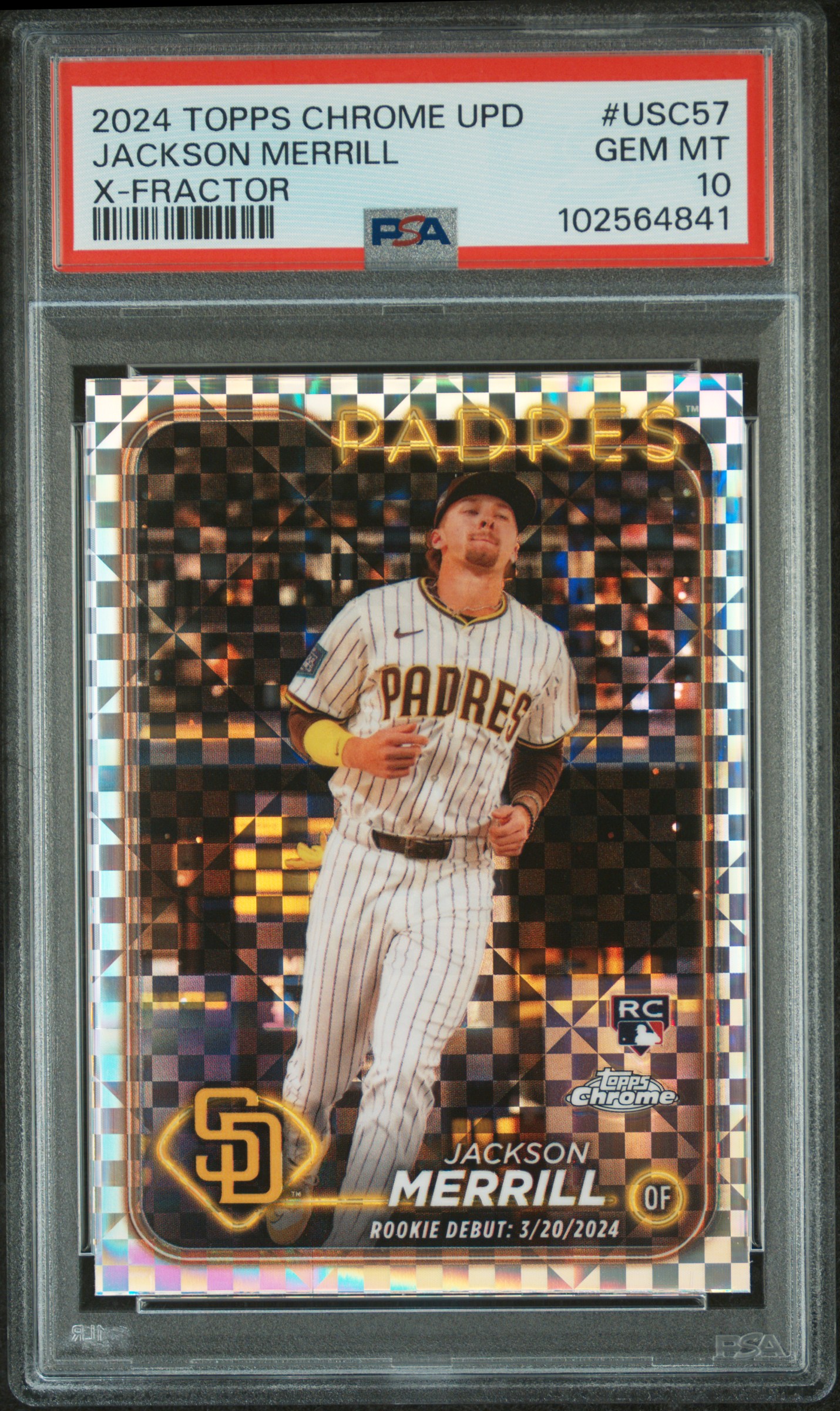 2024 Topps Chrome Update Jackson Merrill #Usc57 (X-Fractor) Gem Mt 10 front