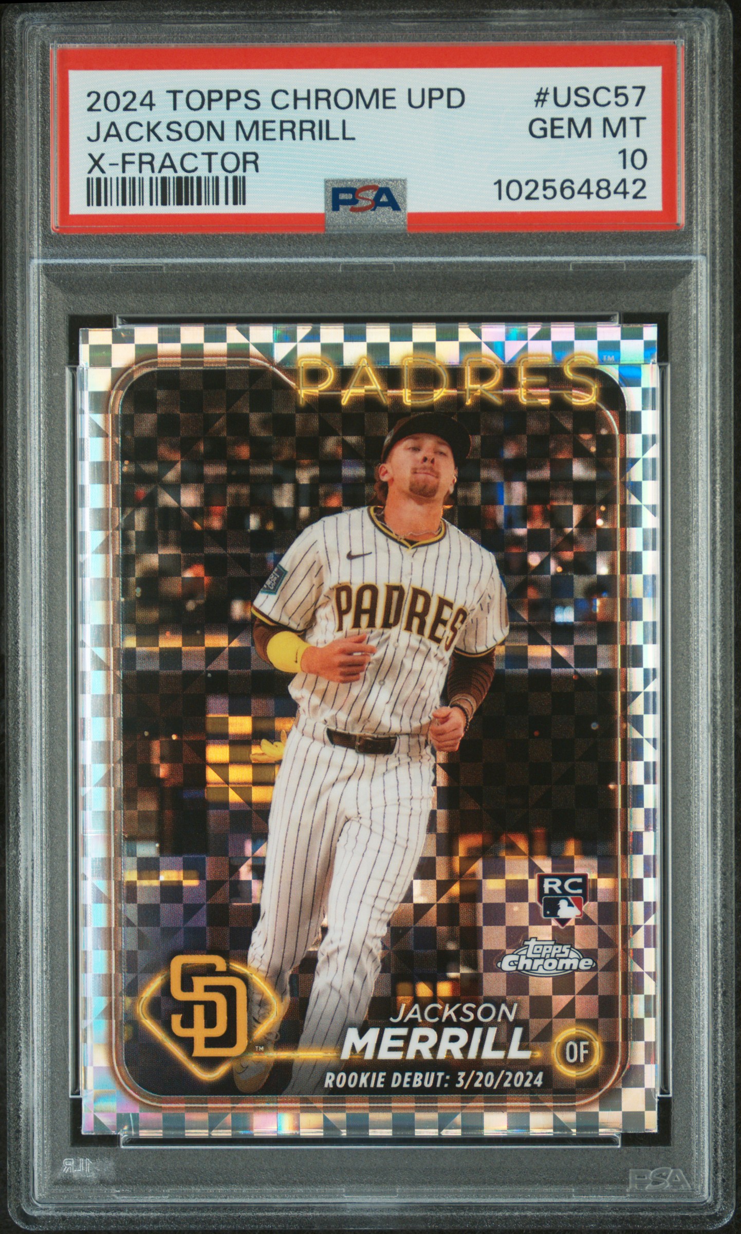 2024 Topps Chrome Update Jackson Merrill #Usc57 (X-Fractor) Gem Mt 10 front