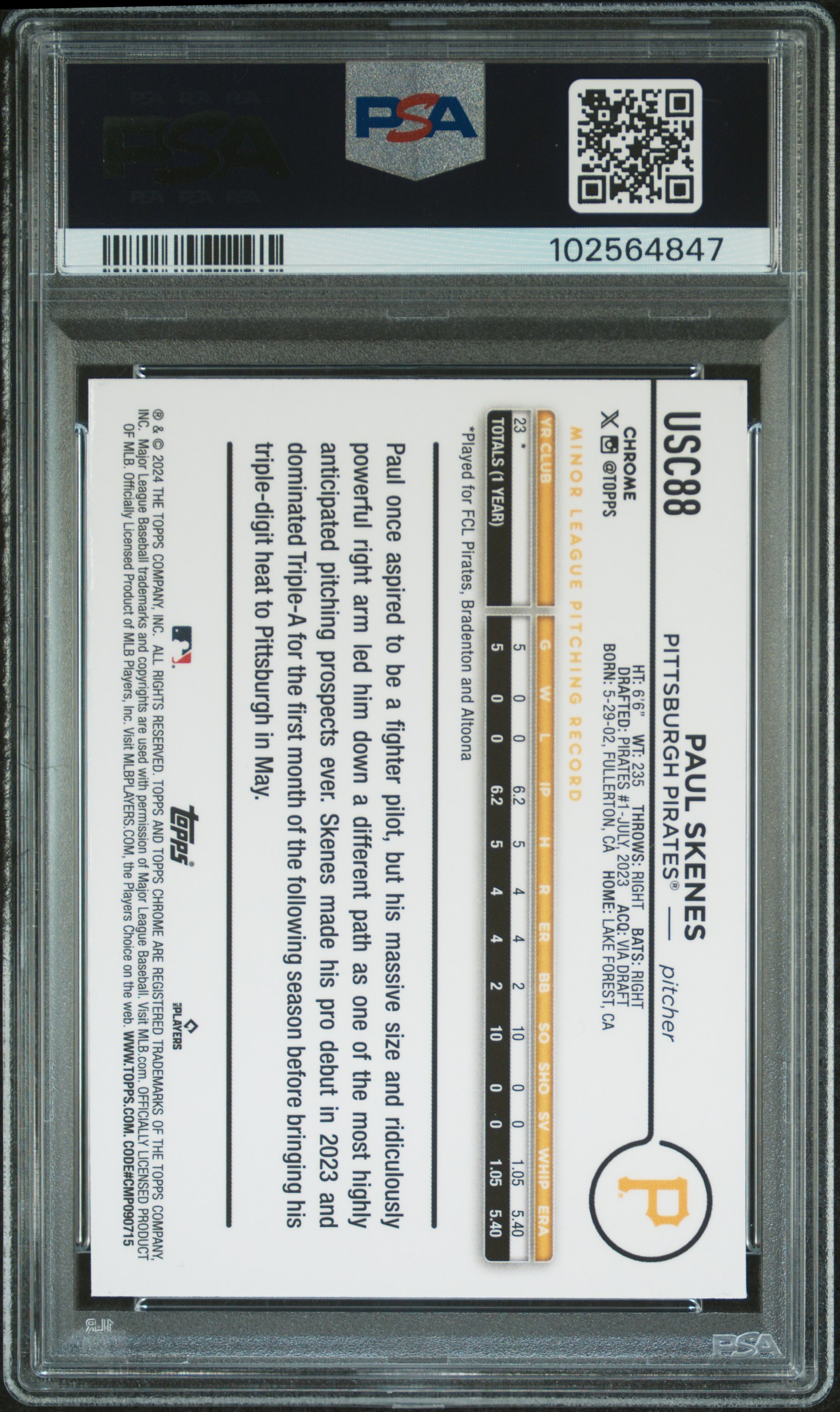 2024 Topps Chrome Update Paul Skenes #Usc88 (Negative Refractor) Mint 9 back