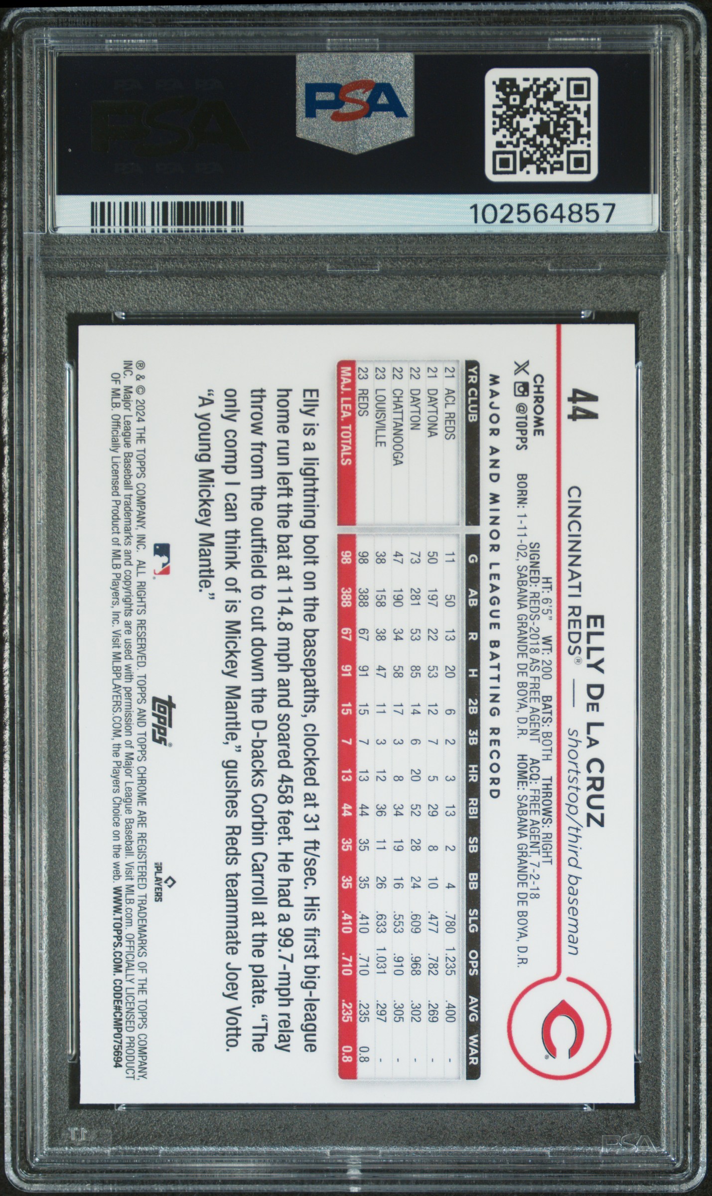 2024 Topps Chrome Elly De La Cruz #44 Mint 9 back