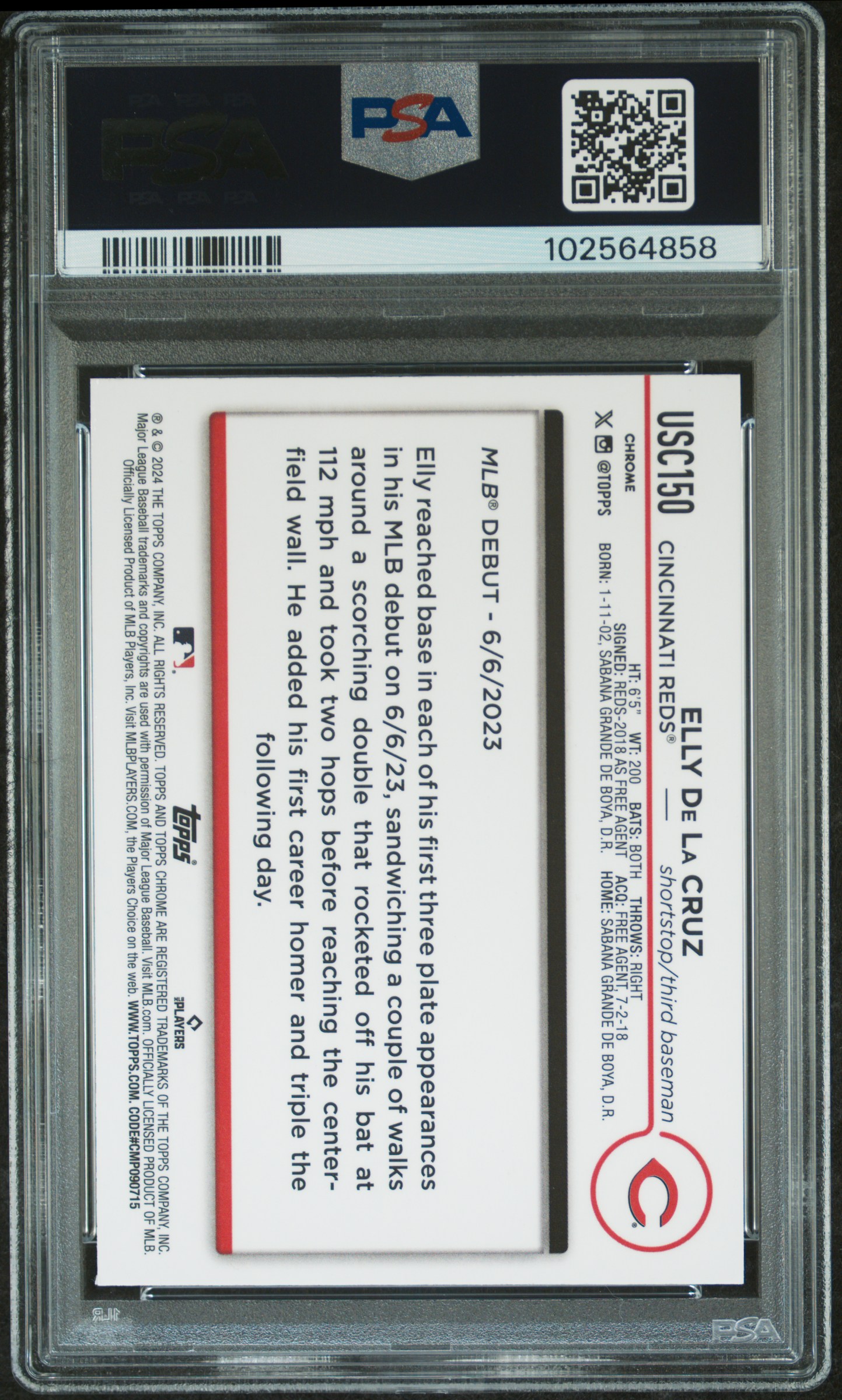 2024 Topps Chrome Update Elly De La Cruz #Usc150 (Raywave Refractor) Mint 9 back