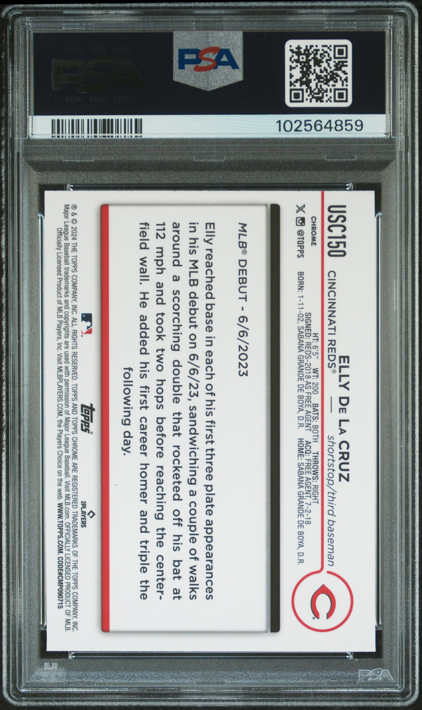 2024 Topps Chrome Update Elly De La Cruz #Usc150 (X-Fractor) Gem Mt 10 back