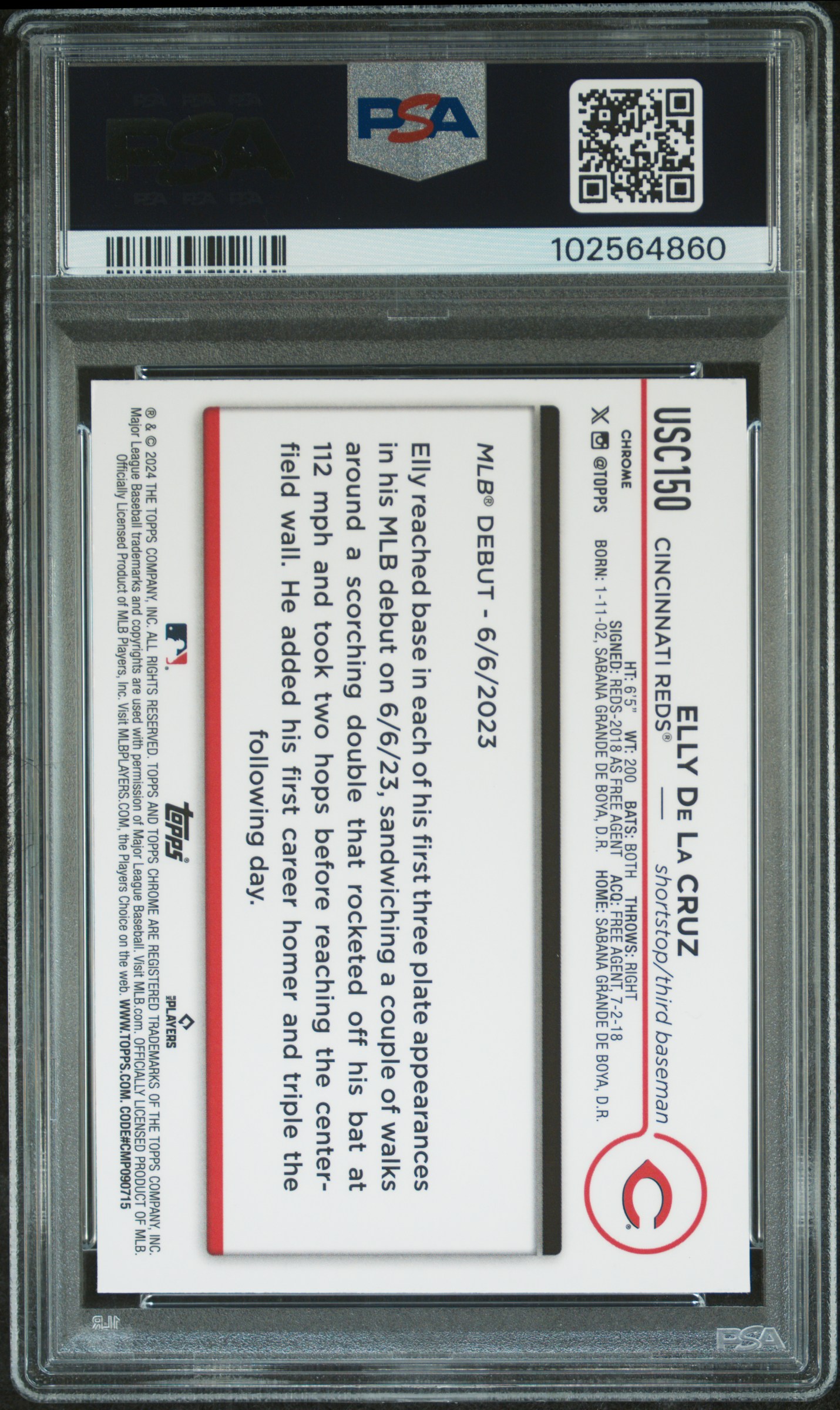 2024 Topps Chrome Update Elly De La Cruz #Usc150 (X-Fractor) Gem Mt 10 back