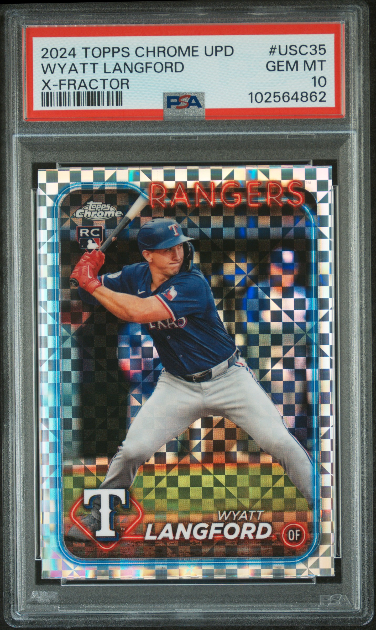 2024 Topps Chrome Update Wyatt Langford #Usc35 (X-Fractor) Gem Mt 10 front