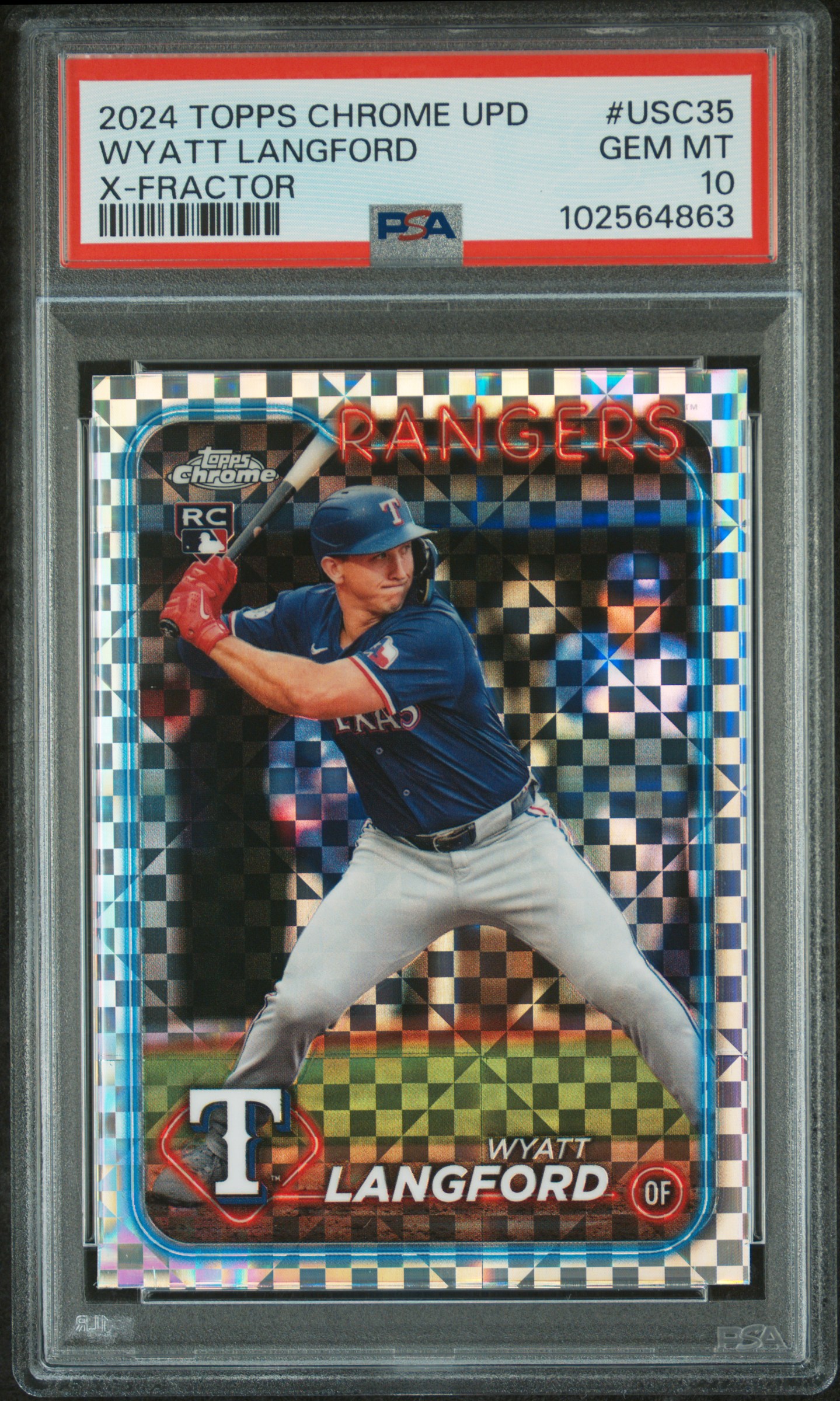 2024 Topps Chrome Update Wyatt Langford #Usc35 (X-Fractor) Gem Mt 10 front
