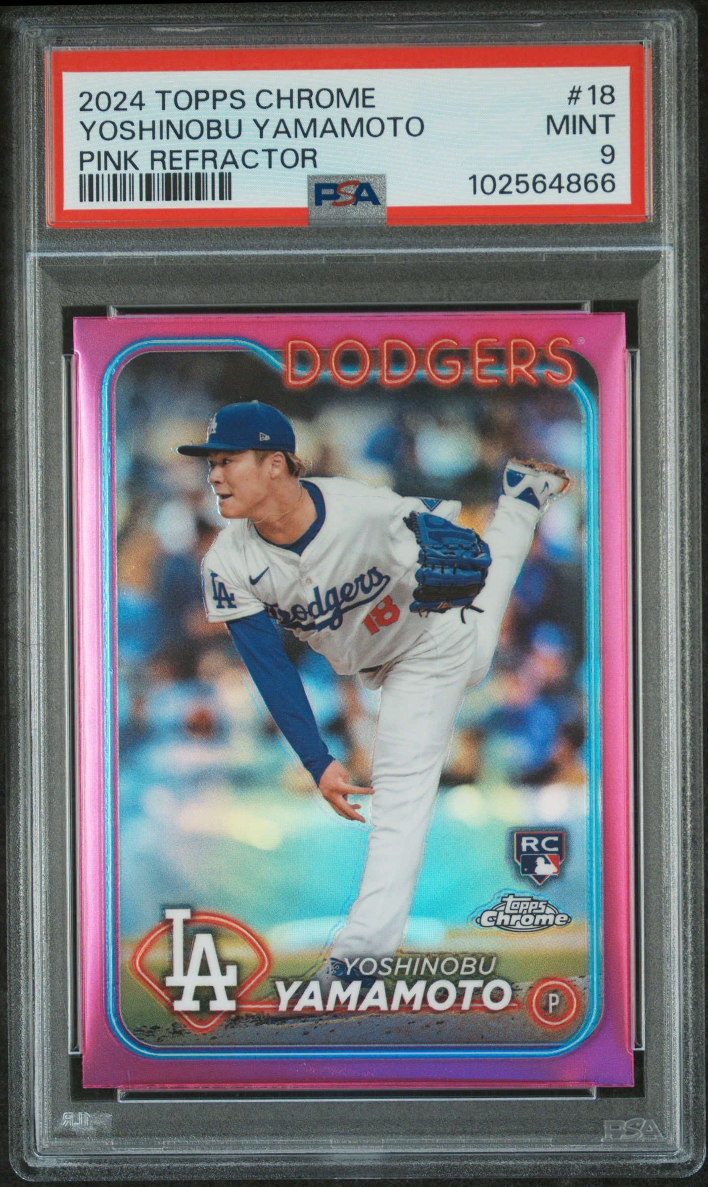 2024 Topps Chrome Yoshinobu Yamamoto #18 (Pink Refractor) Mint 9 front