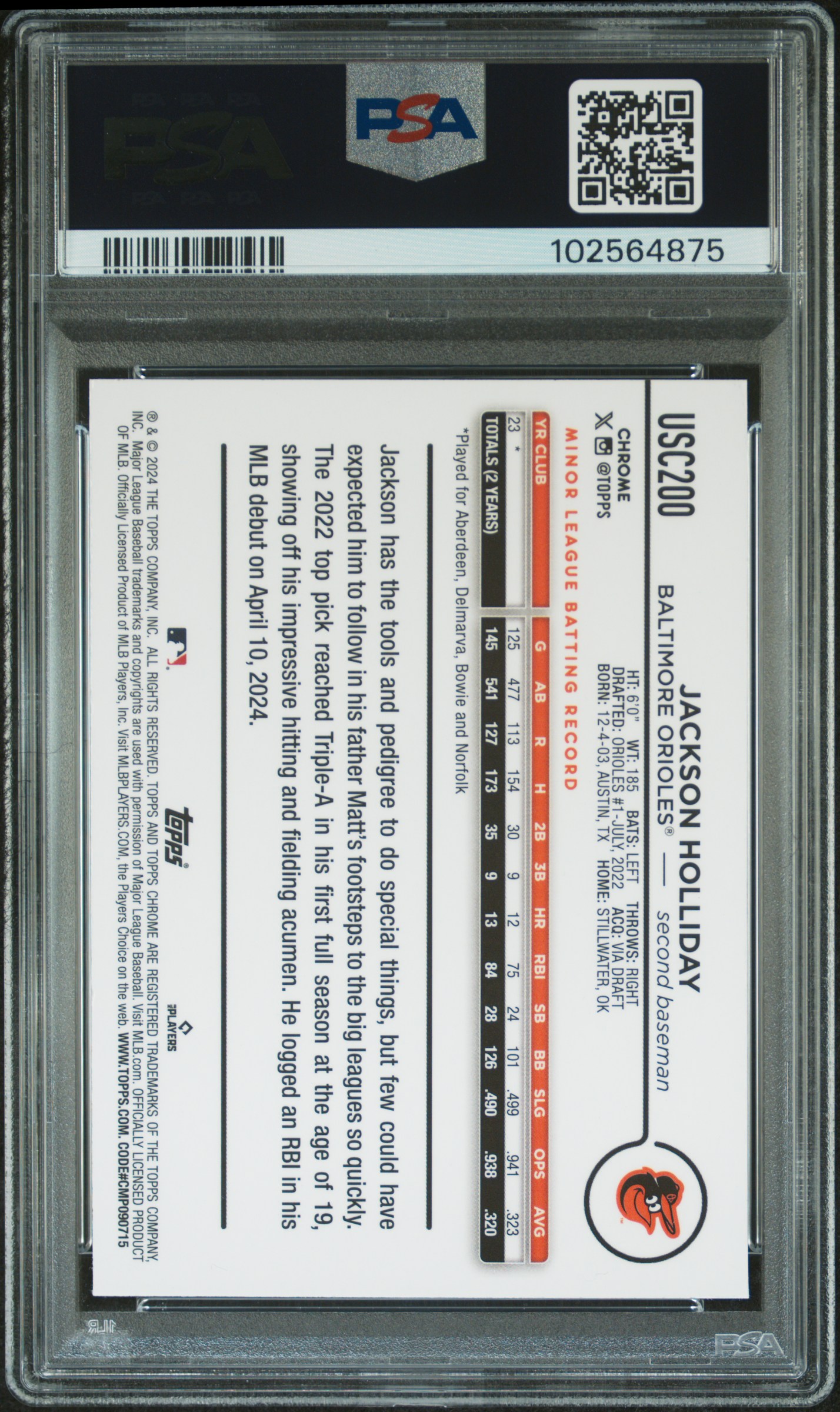 2024 Topps Chrome Update Jackson Holliday #Usc200 (X-Fractor) Nm-Mt 8 back