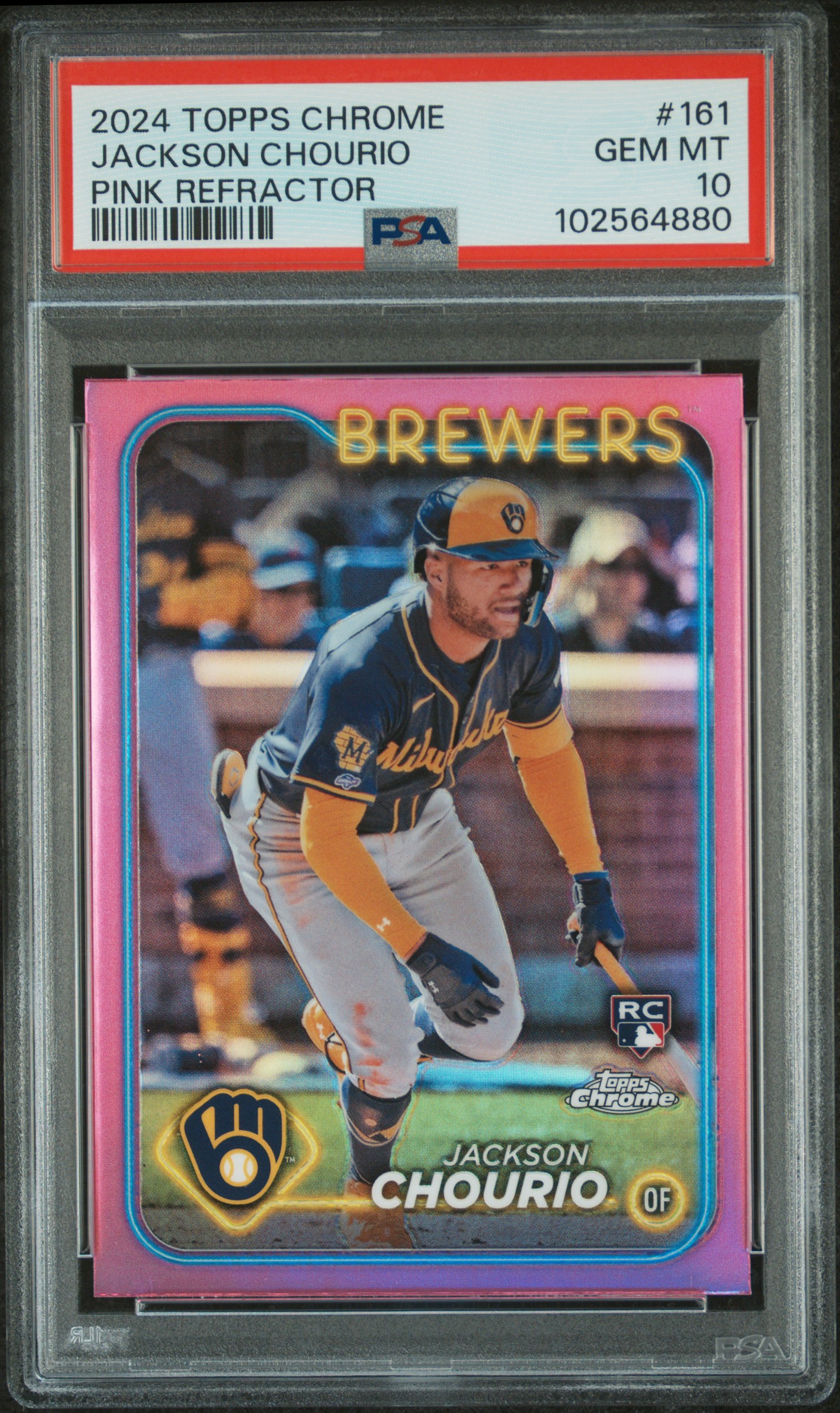 2024 Topps Chrome Jackson Chourio #161 (Pink Refractor) Gem Mt 10 front