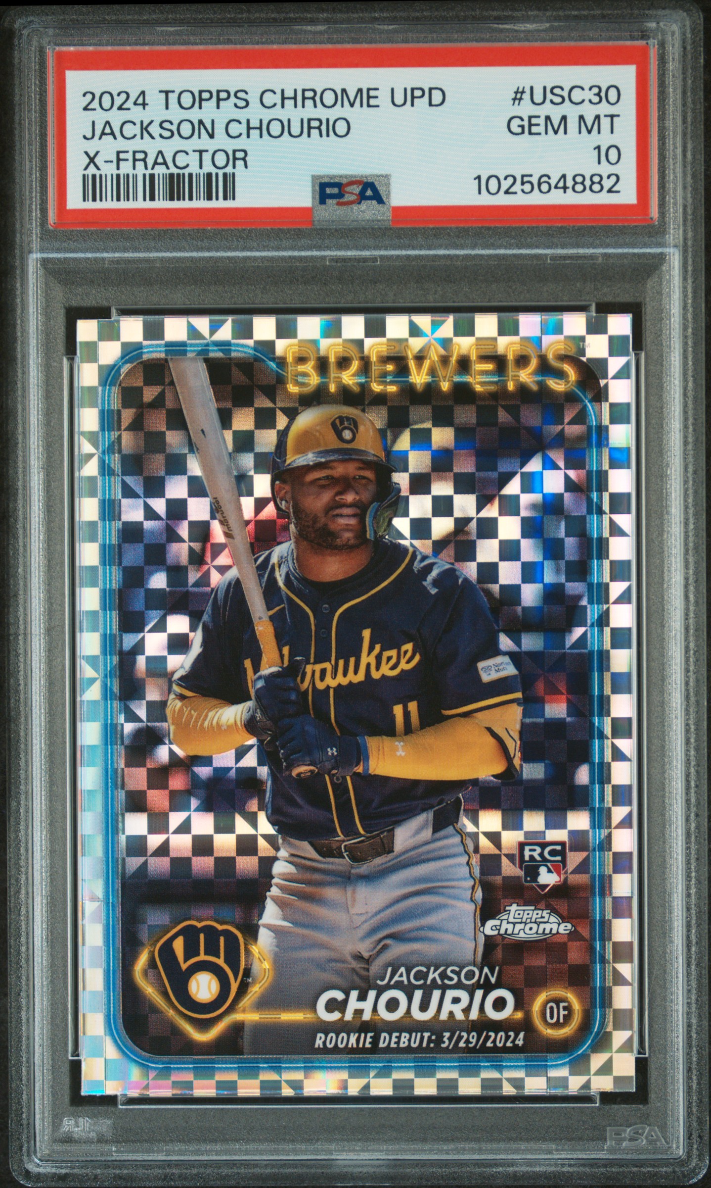 2024 Topps Chrome Update Jackson Chourio #Usc30 (X-Fractor) Gem Mt 10 front