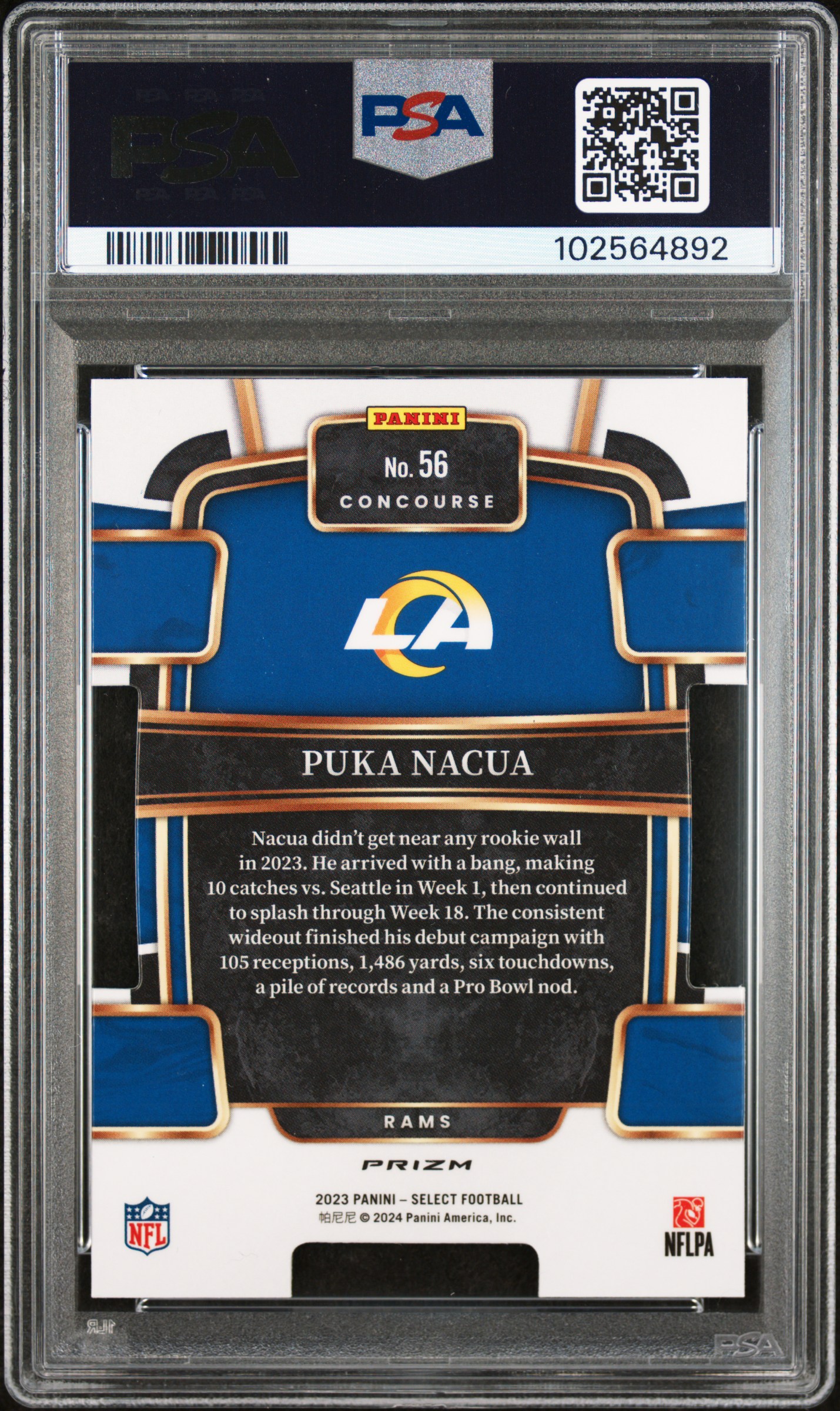 2023 Panini Select Puka Nacua #56 (Die-Cut Silver Prizm) Mint 9 back