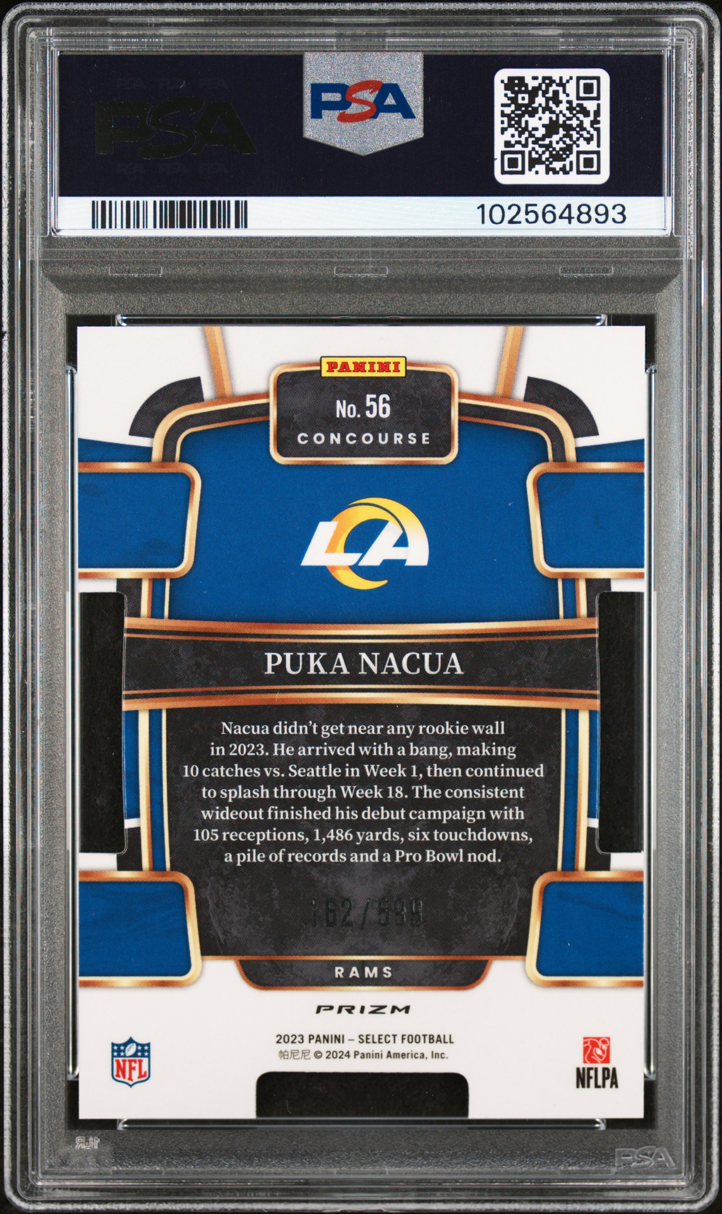 2023 Panini Select Puka Nacua #56 (Die-Cut Neon Green Prizm) Mint 9 back