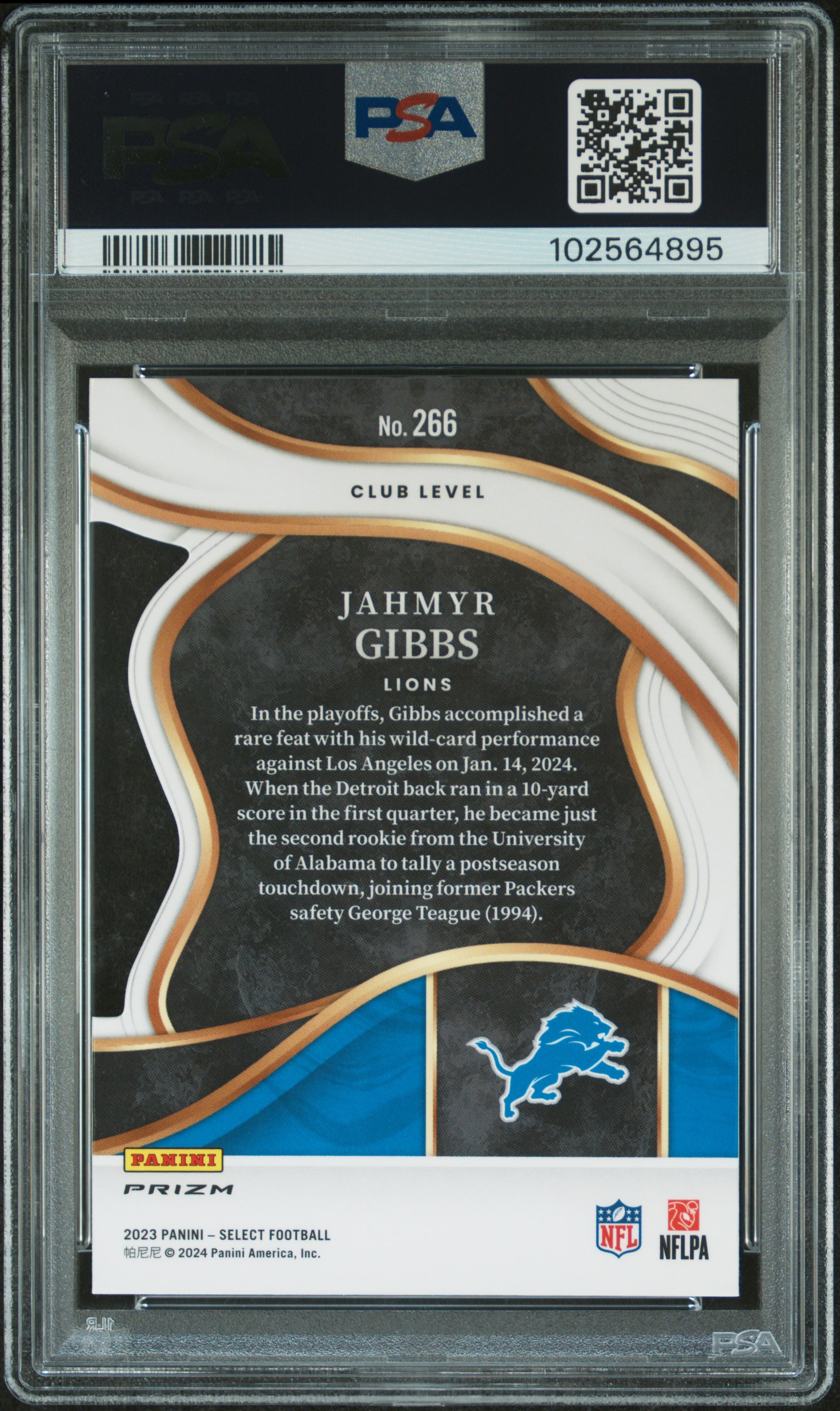 2023 Panini Select Jahmyr Gibbs #266 (Die-Cut Green & Yellow Prizm) Gem Mt 10 back