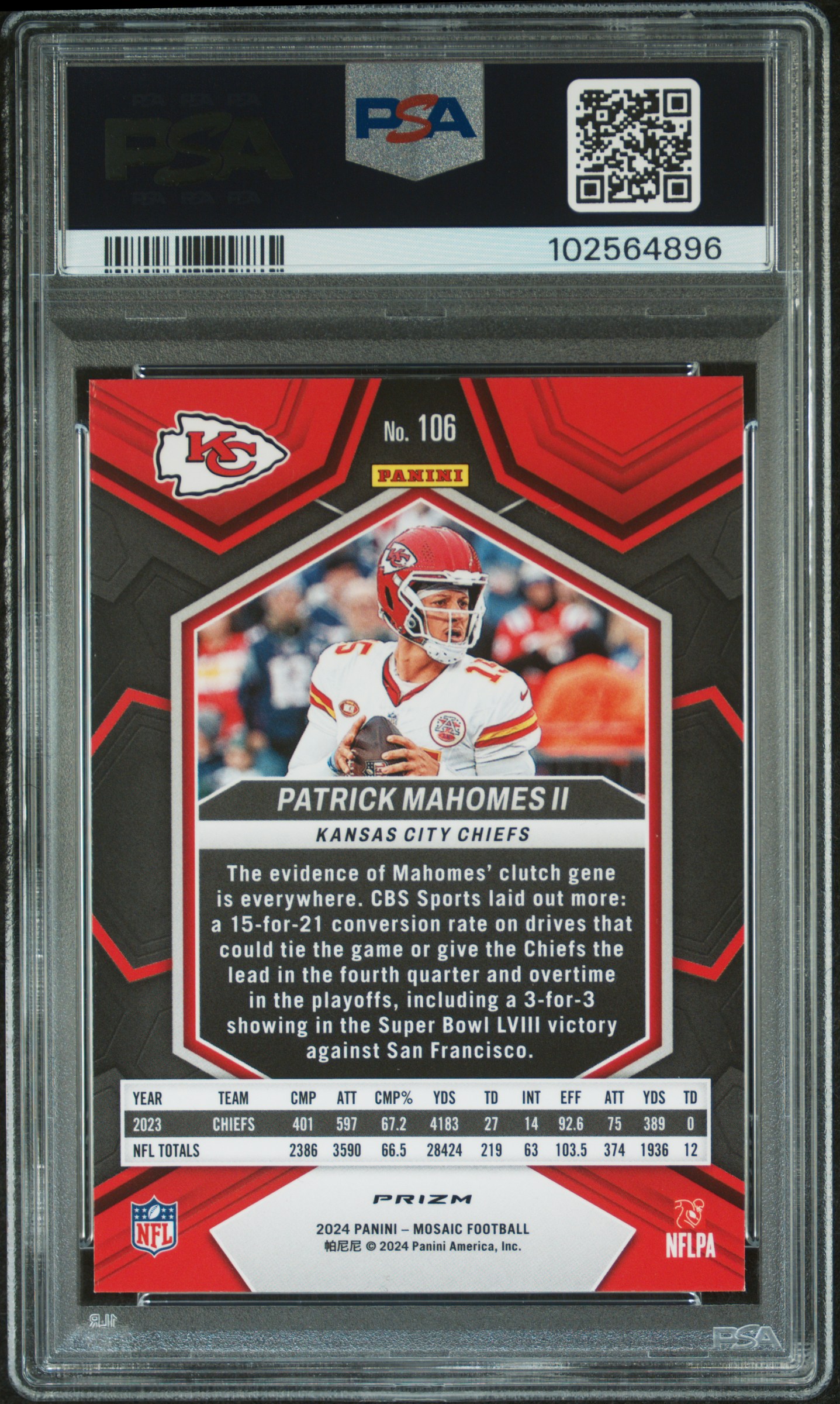 2024 Panini Mosaic Patrick Mahomes Ii #106 (Green) Mint 9 back