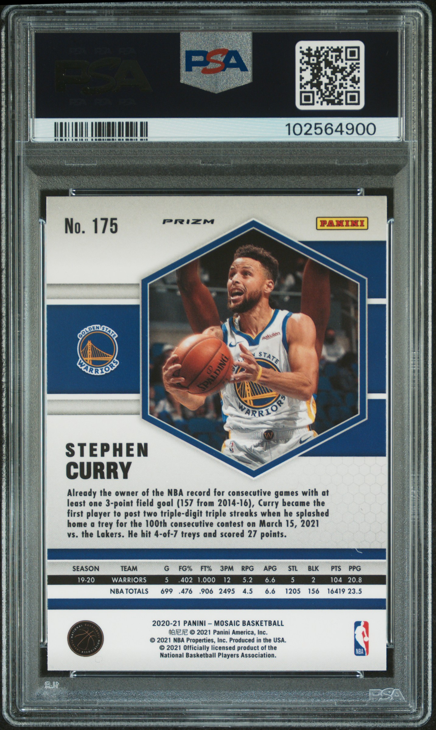 2020 Panini Mosaic Stephen Curry #175 (Camo Pink) Mint 9 back